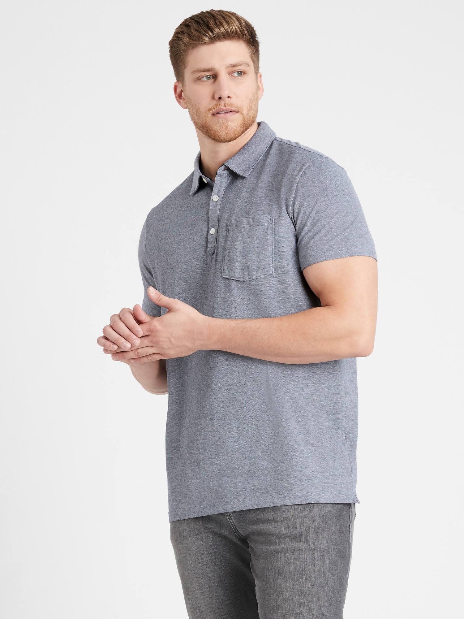 Banana Republic Men's Don&t-Sweat-It Polo Shirt Heather Navy Blue Size XXL