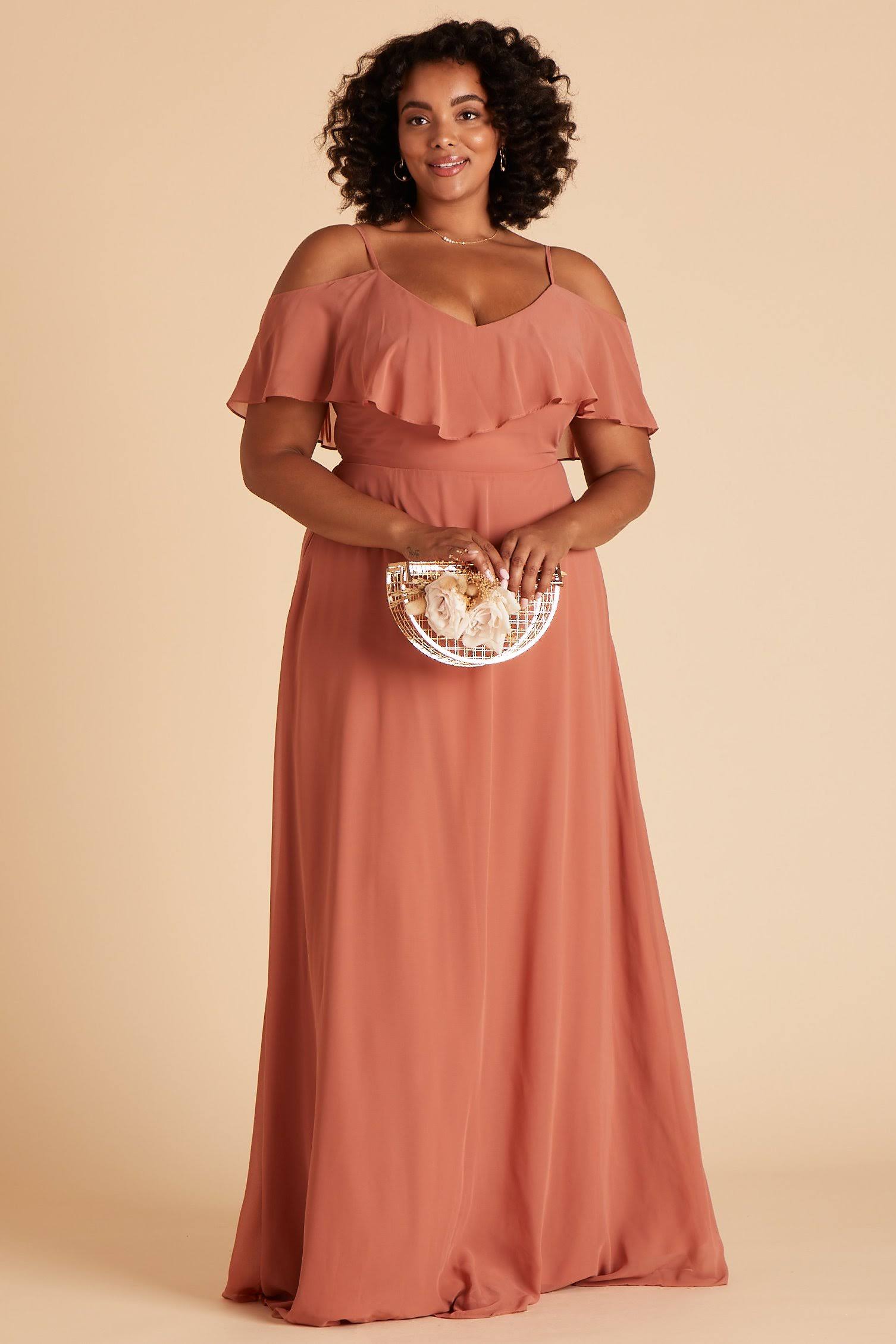 Birdy Grey Jane Plus Size Convertible Chiffon Bridesmaid Dress in Terracotta 3X / Terracotta / No Slit