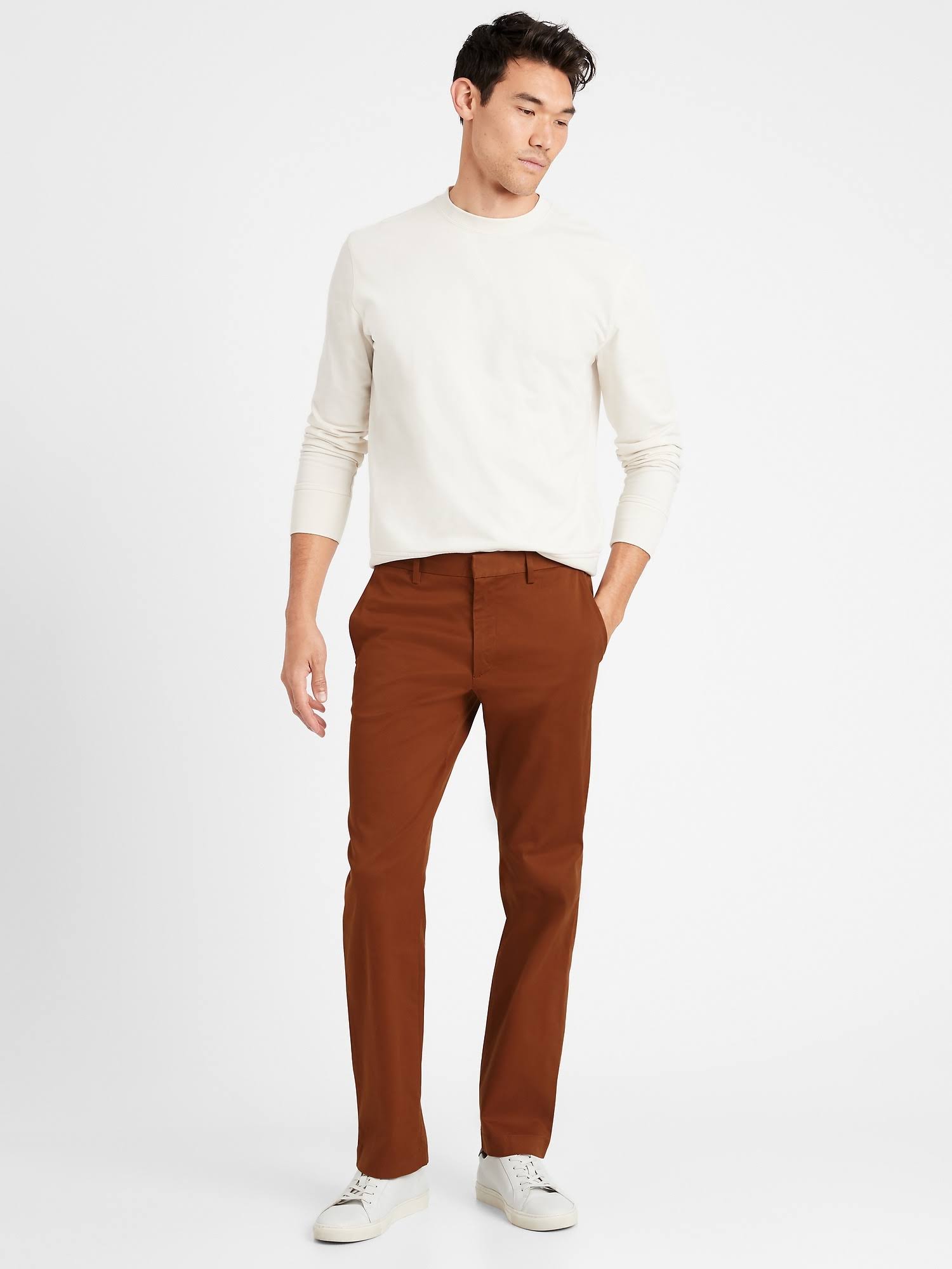 Banana Republic Men's Emerson Straight Rapid Movement Chino Pant Rust Brown Tall Size 34W 36L