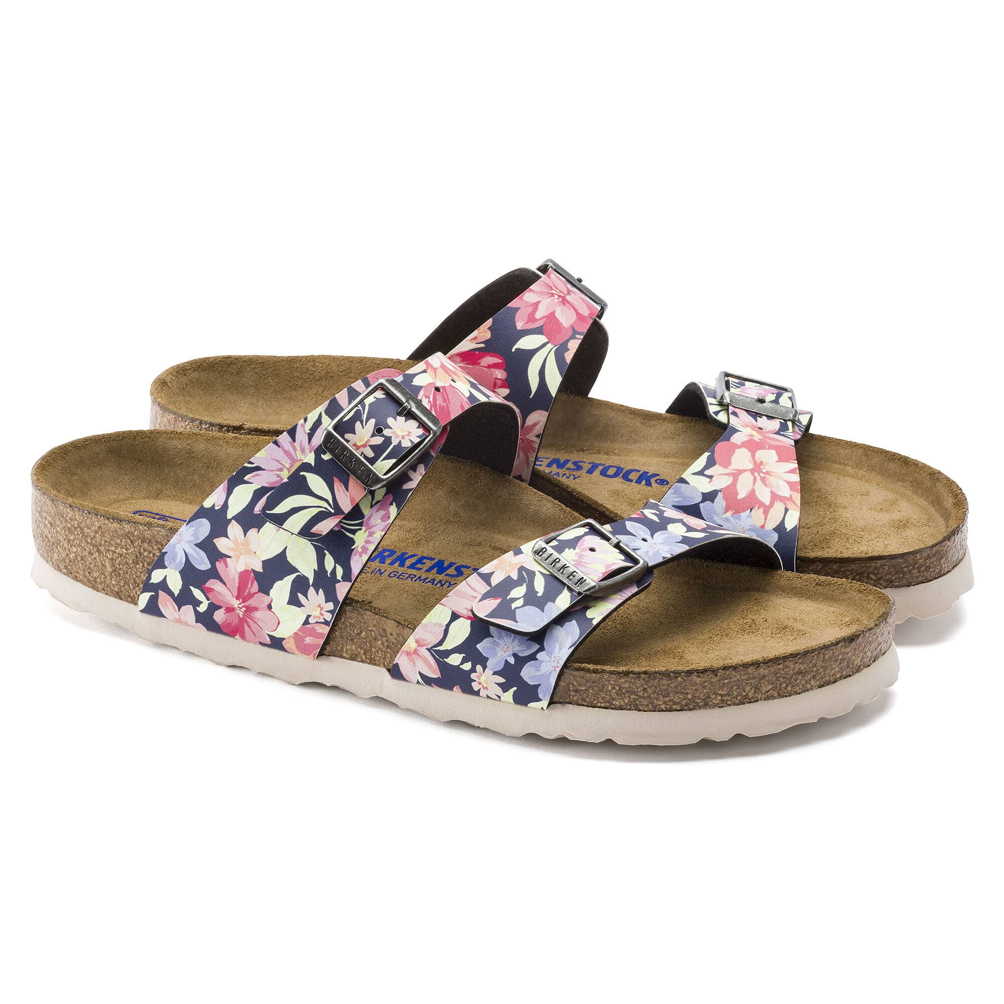 Birkenstock Sydney Birko-Flor Supernatural Flowers Navy Two-Strap Sandals