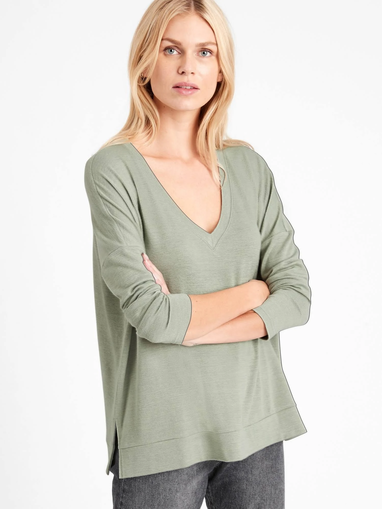Banana Republic Women's Relaxed Luxespun Top Green Sage Bouquet Size Xs