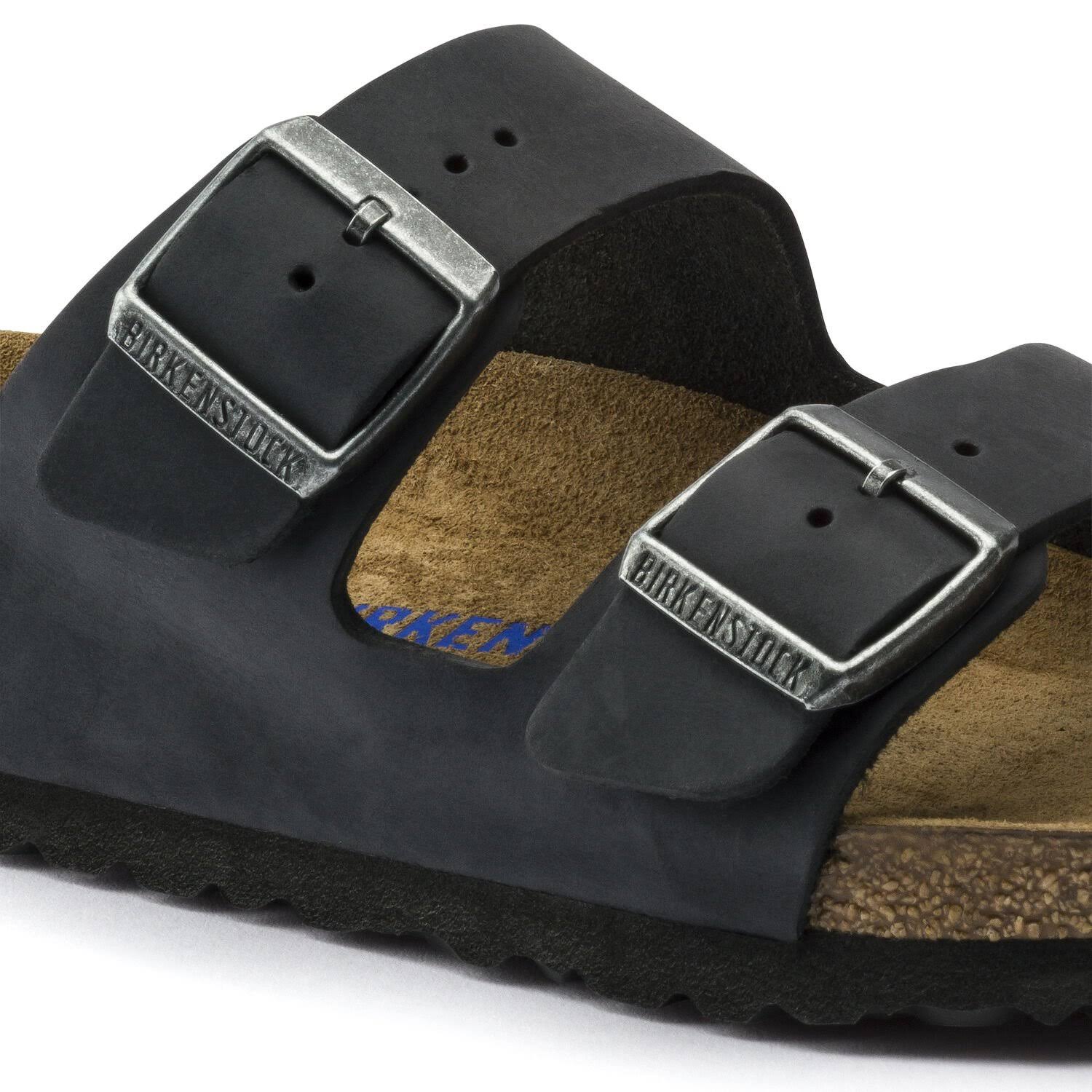 Birkenstock Womens Black Oiled Leather Arizona Slide Sandals