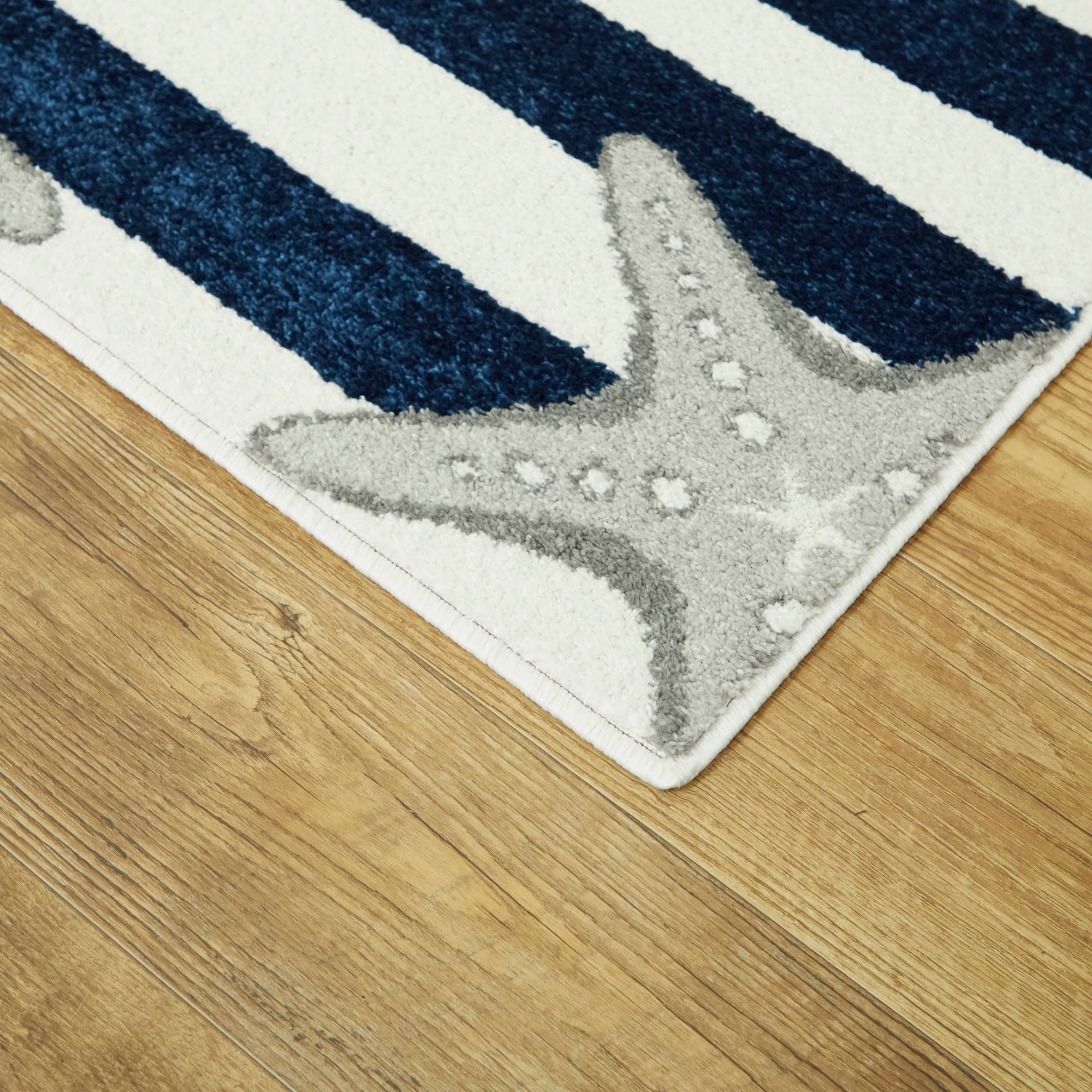 BALTA Sereia Starfish Print Striped Navy/Teal 8 ft. x 10 ft. Area Rug