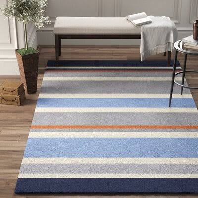 Orrwell Striped Handmade Tufted Bright blue/navy Area Rug Birch LANE? Rug Size: Rectangle 6' x 9'