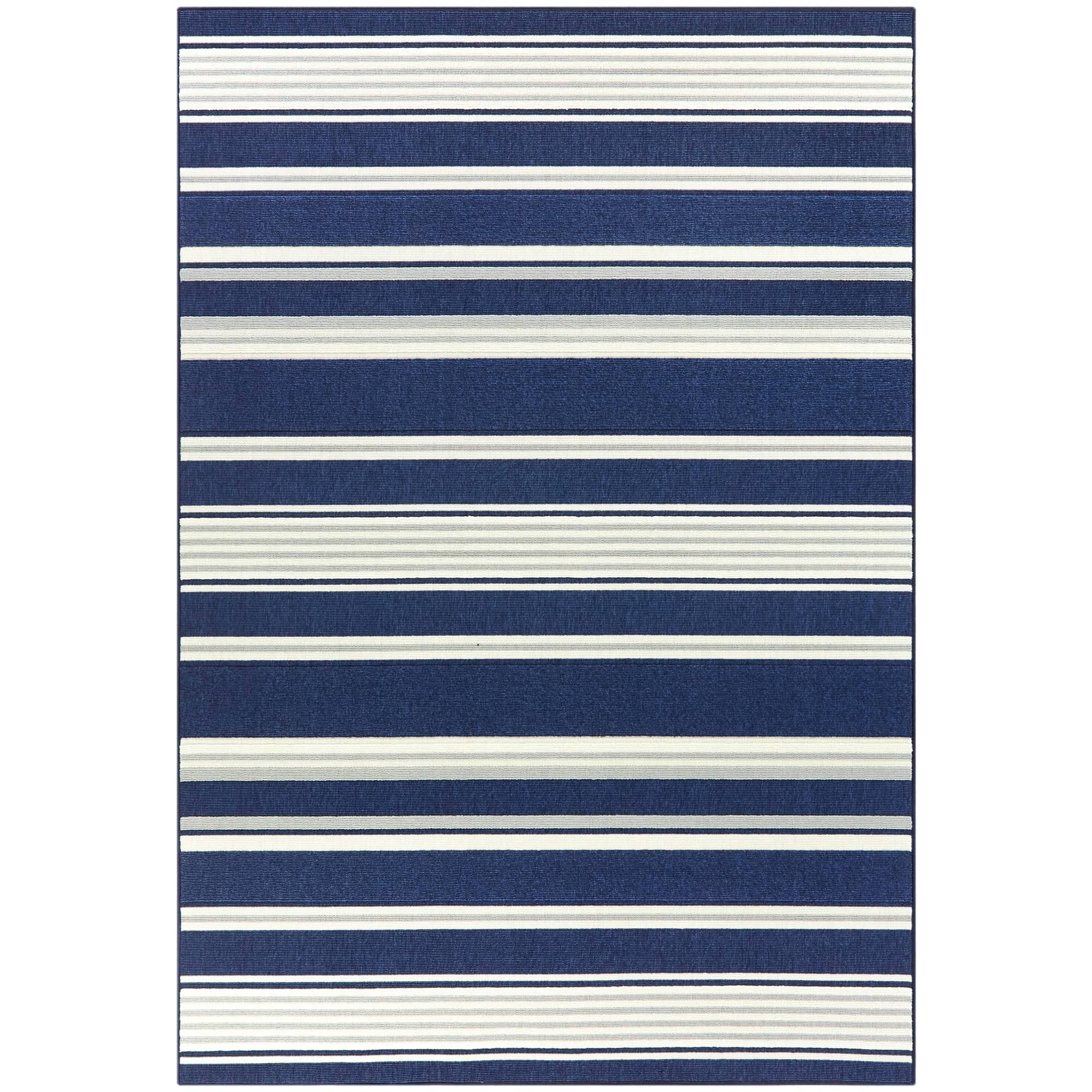 Hampton Bay Stripes Navy/White 8 ft. x 10 ft. Indoor/Outdoor Area Rug, Blue