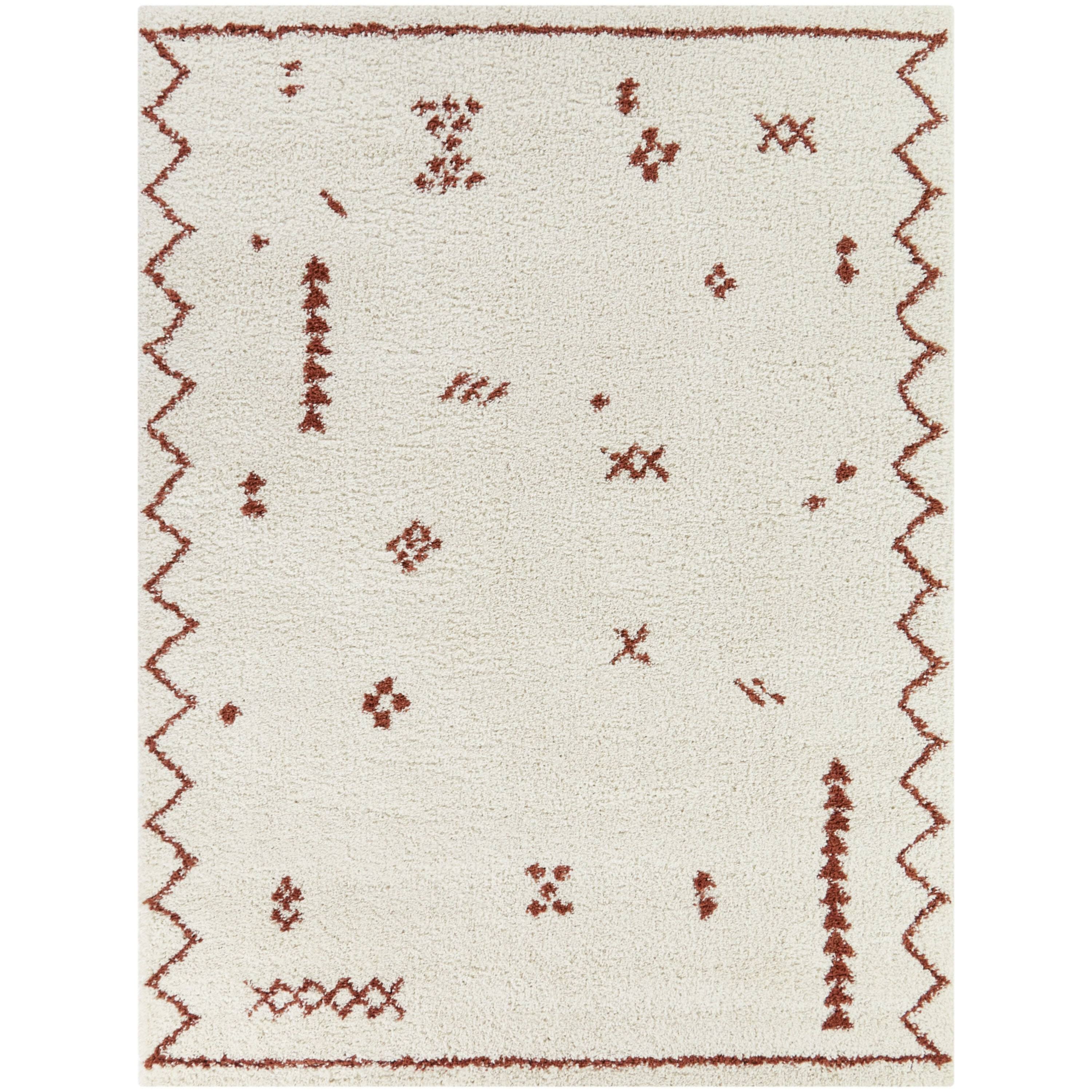 Eila Tribal Shag Area Rug - 5&3x22 x 7& - Cream/Rust