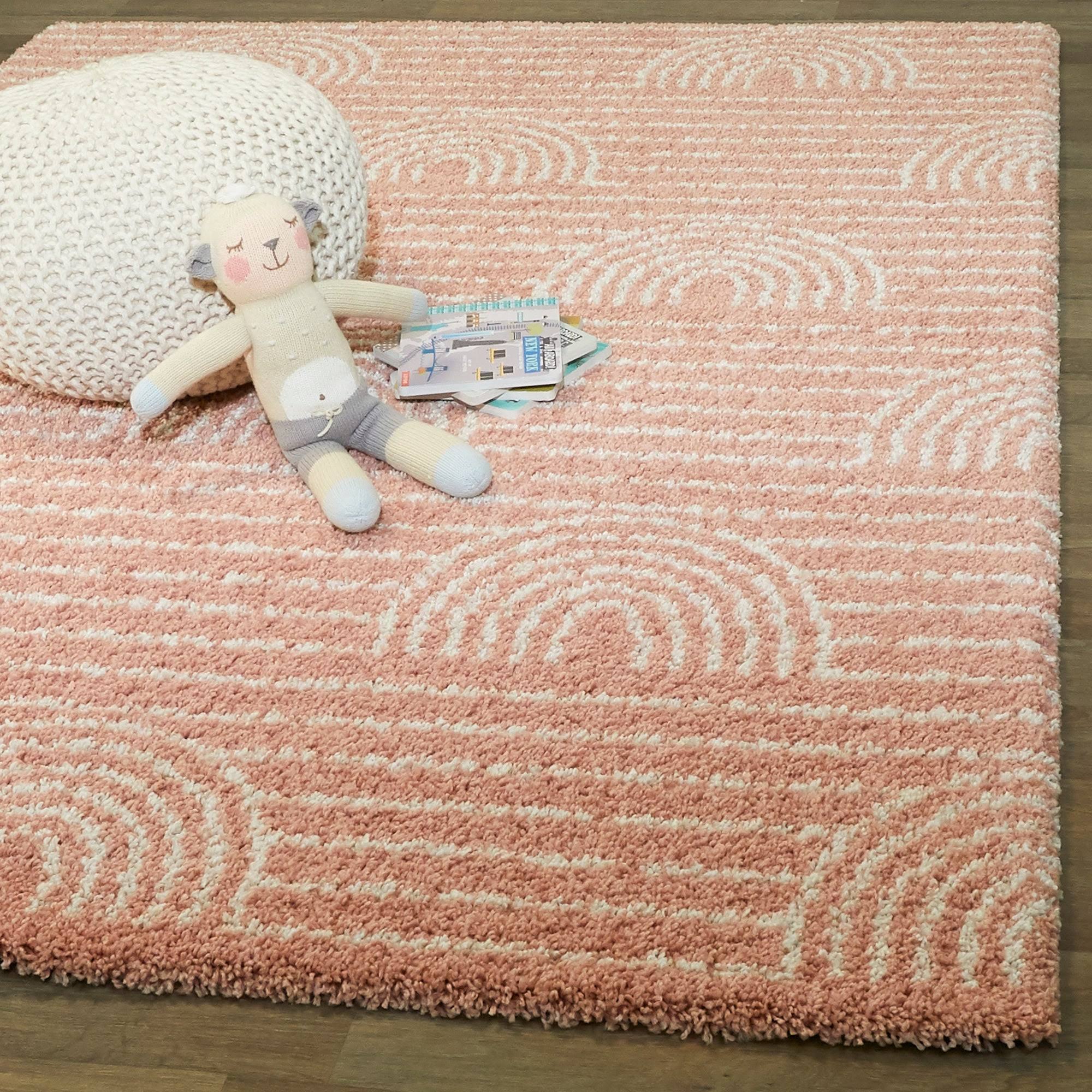 Hailey Kids Rainbow Print Shag Berber Area Rug - 3&11x22 x 5&7x22 - Pink