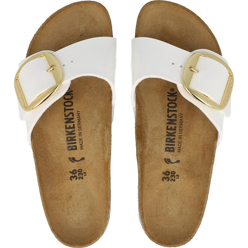 Birkenstock Adult Madrid Big Buckle White Birko-Flor Patent Slides