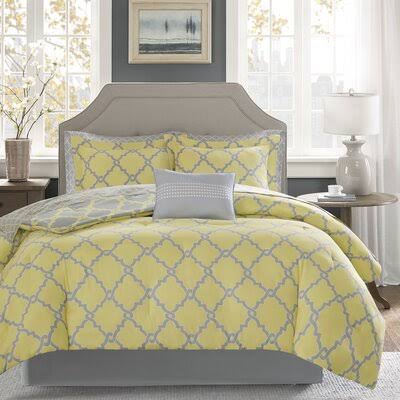 Willa Arlo Interiors Reversible Comforter Set Size: Queen Comforter + 8 Additional Pieces, Color: Gray/Yellow