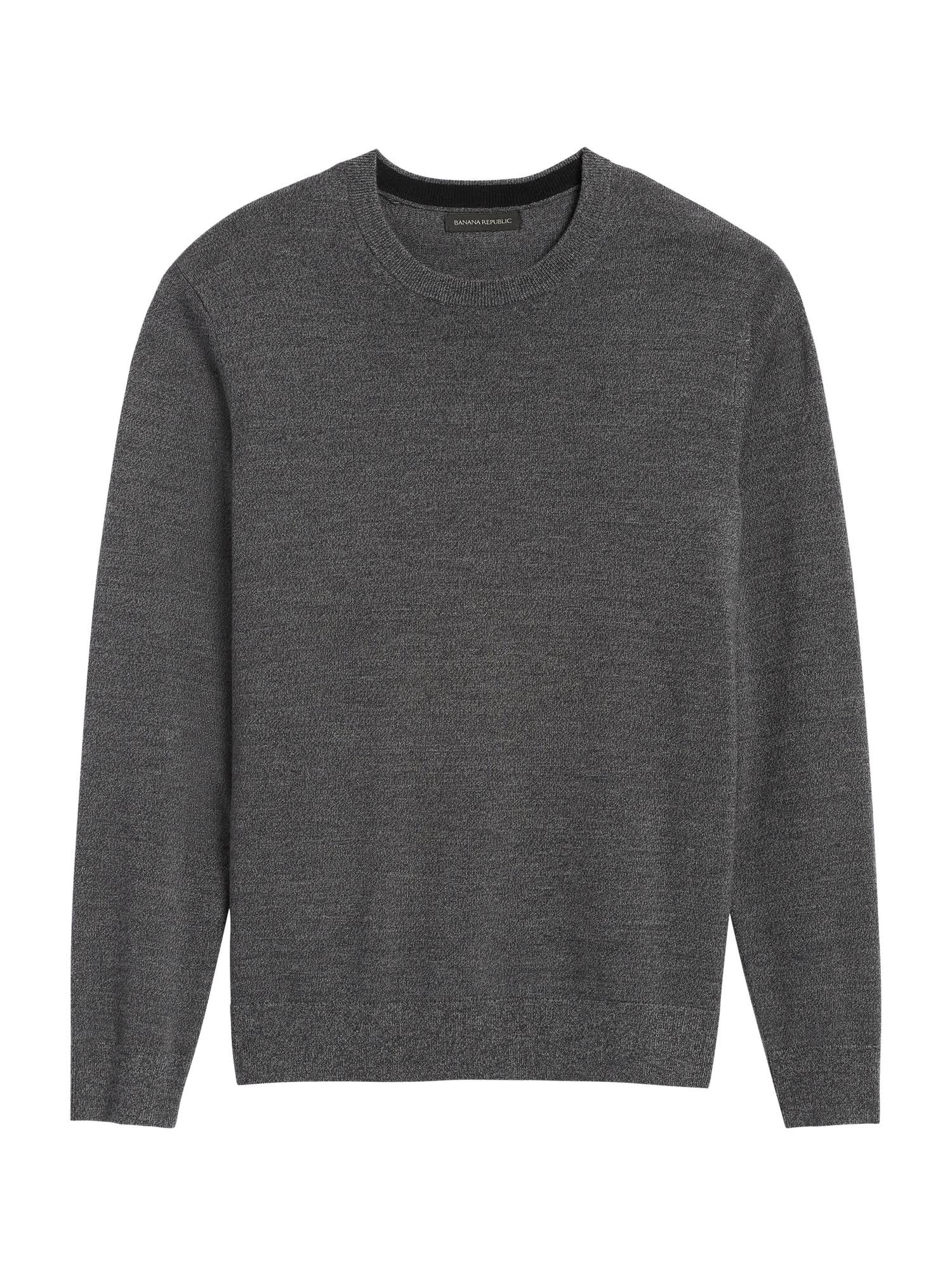 Banana Republic Men's Italian Merino Crew Sweater-neck Sweater Charcoal Gray Size L