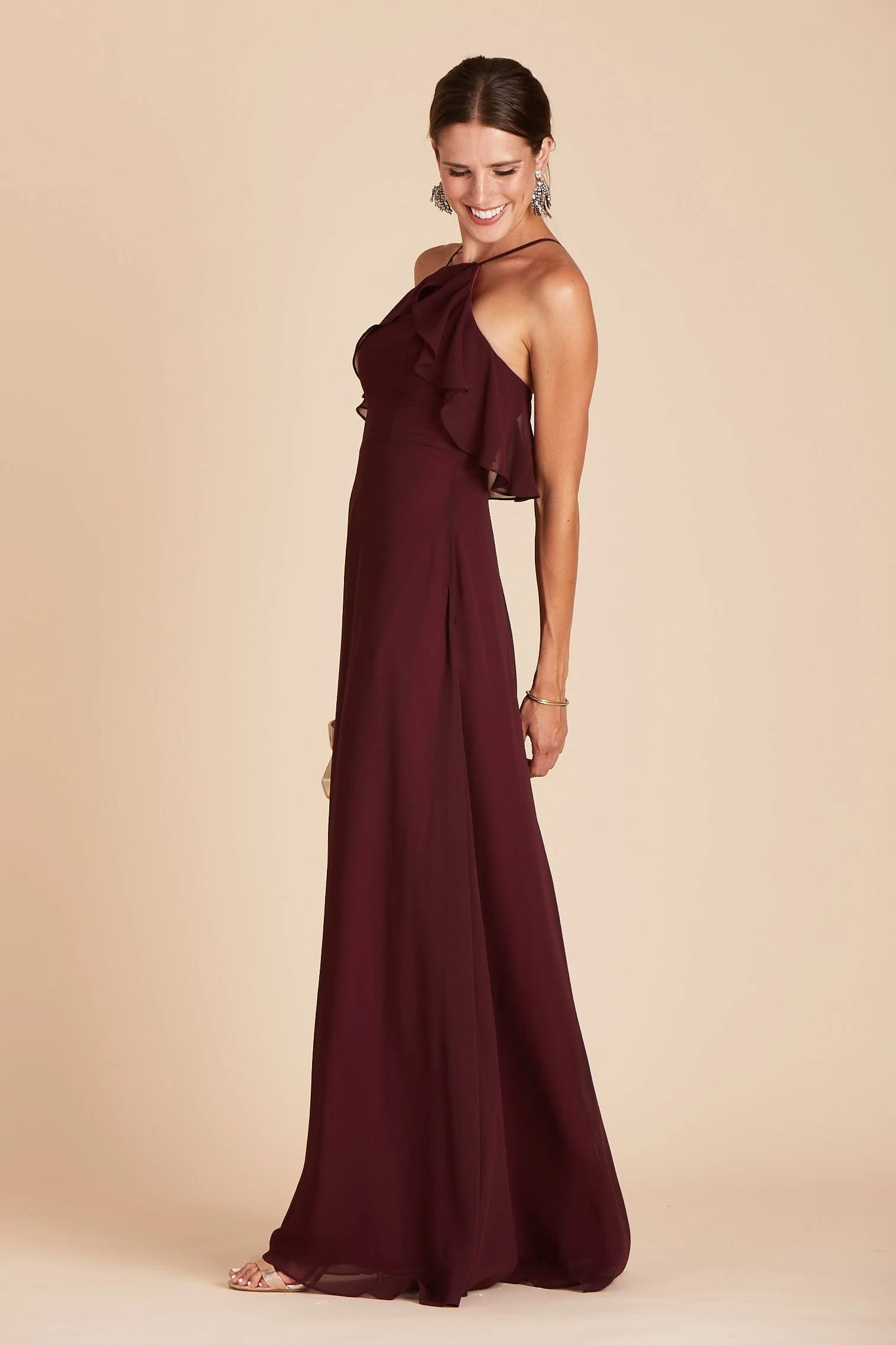 Birdy Grey Jules Chiffon Bridesmaid Dress in Cabernet M / Cabernet