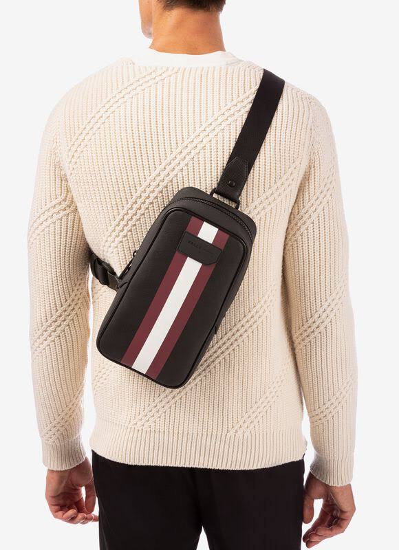 Bally Tanis Black, Coated Canvas Sling Bag in Black Os