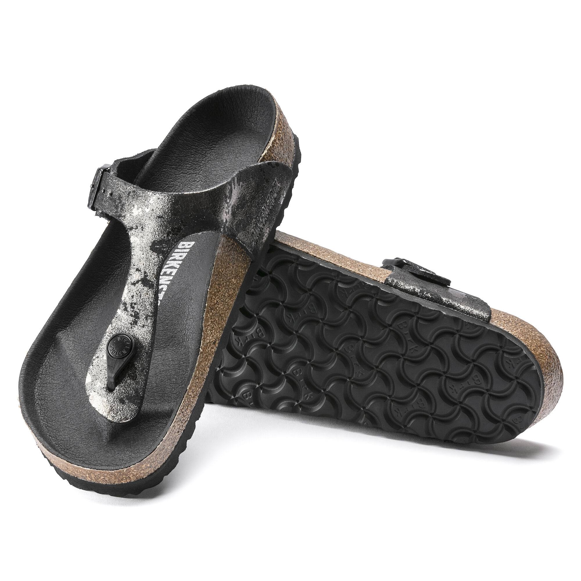Birkenstock Gizeh Suede Leather Vintage Metallic Black Thong Sandals
