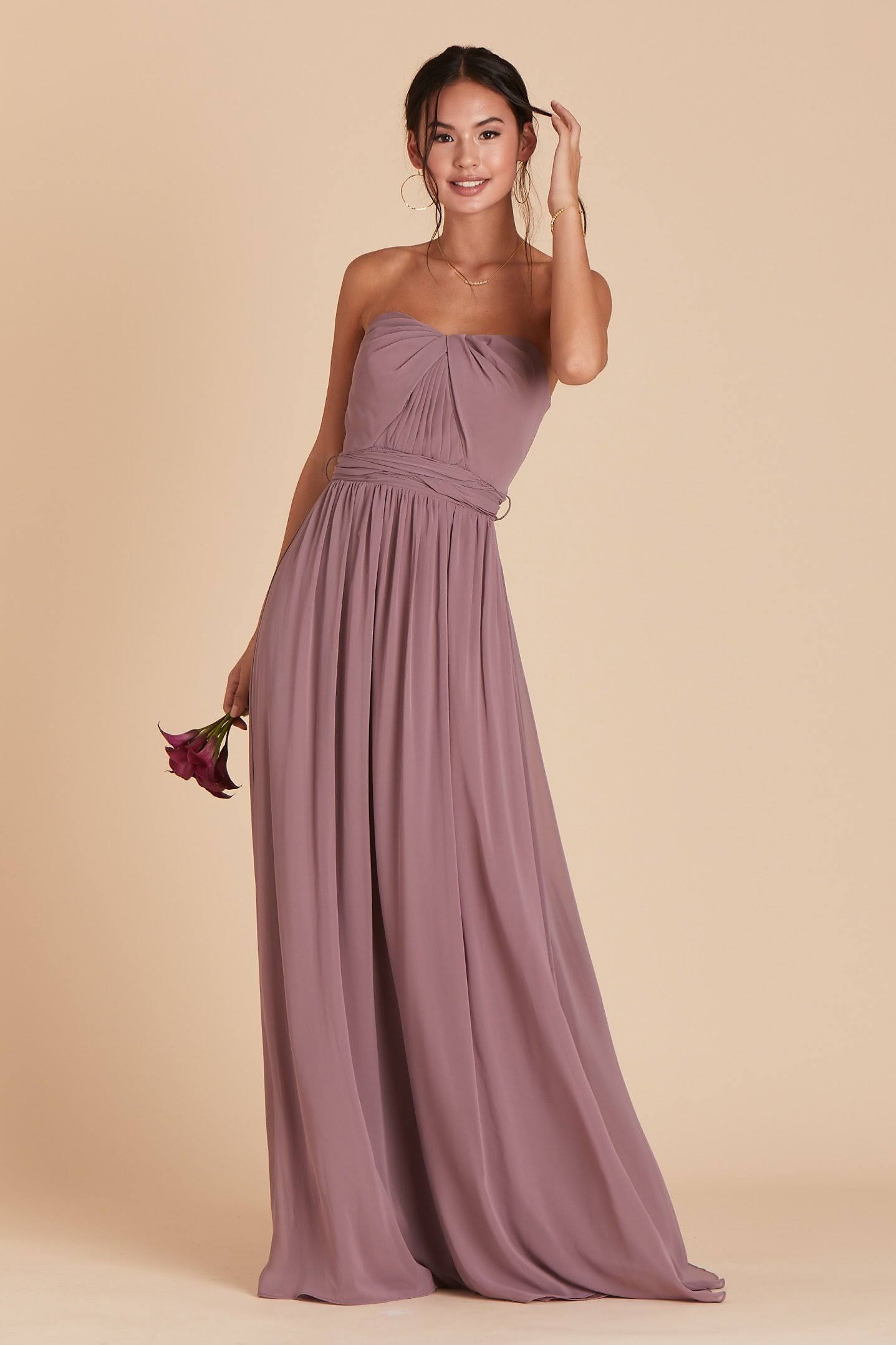 Birdy Grey Grace Convertible Chiffon Bridesmaid Dress in Dark Mauve S / Dark Mauve / No Slit
