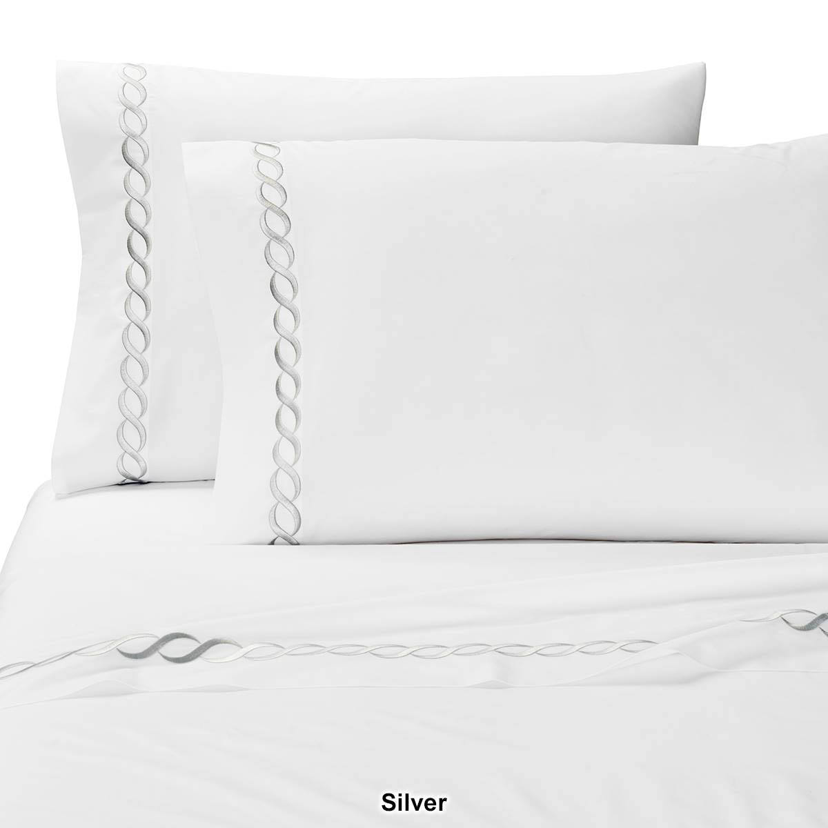 Kassatex Catena Bedding Collection King Pillowcase Set, Silver