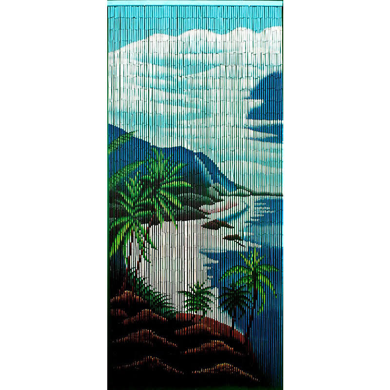 Bamboo54 Tropical Clifts Graphic Print & Text Semi-Sheer Single Curtain Panel