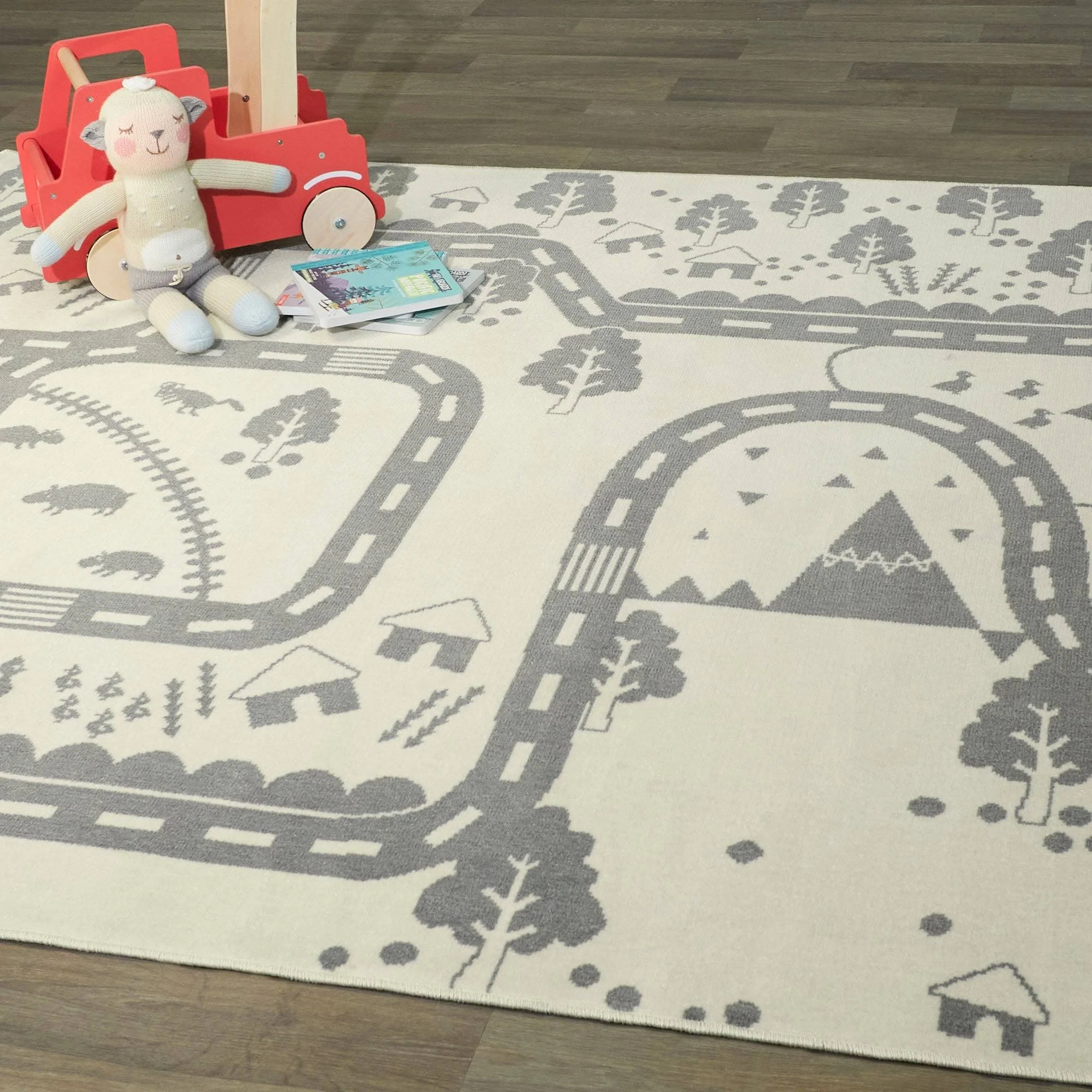 Balta Rural Roadway Cream 4 ft. x 6 ft. Kids Area Rug, Ivory
