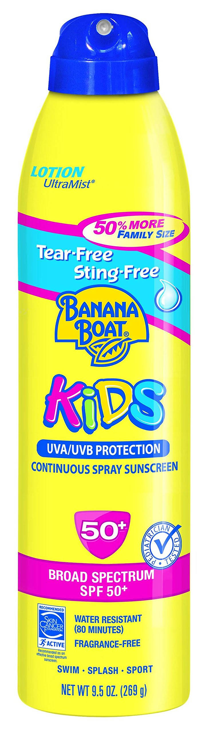 Banana Boat Sunscreen Ultra Mist Kids Tear-Free Sting-Free Broad Spectrum Sun Care Sunscreen Lotion - SPF 50, 9.5 Ounce