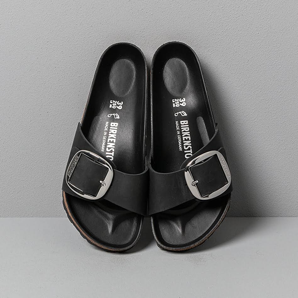 Birkenstock Madrid Big Buckle Oiled Leather Sandals - Black