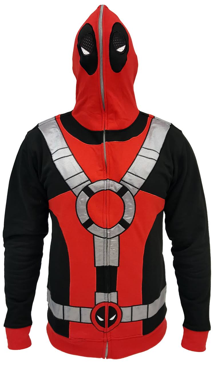Deadpool Zip Up Full Mask Hoodie Red