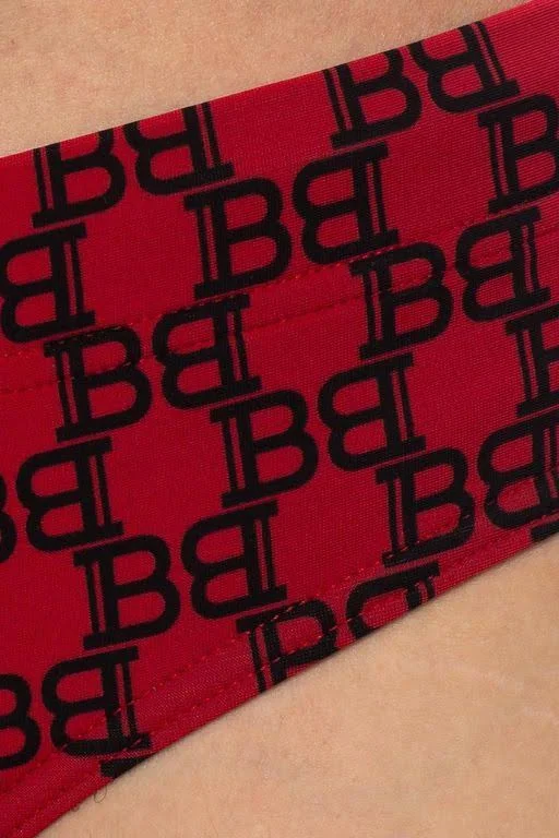 Balmain Patterned Swim Briefs with Logo - Red - Trunks