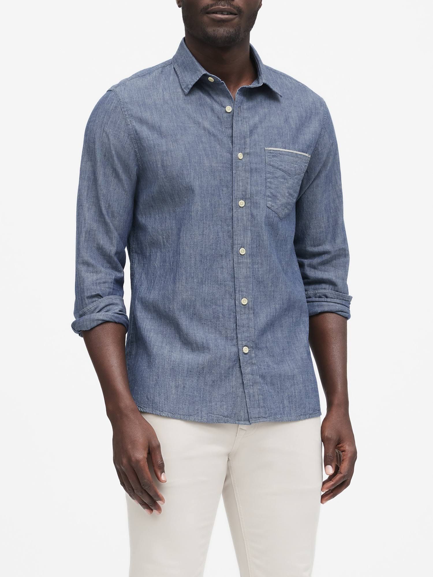 Banana Republic Men's Slim-Fit Selvedge Chambray Shirt Indigo Size L