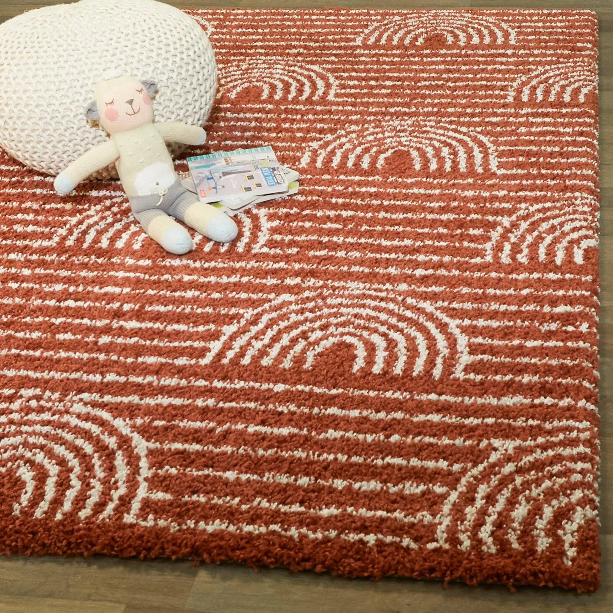 Hailey Kids Rainbow Print Moroccan Shag Boys & Girls Berber Area Rug - 7&10x22 x 10& - Burnt Orange