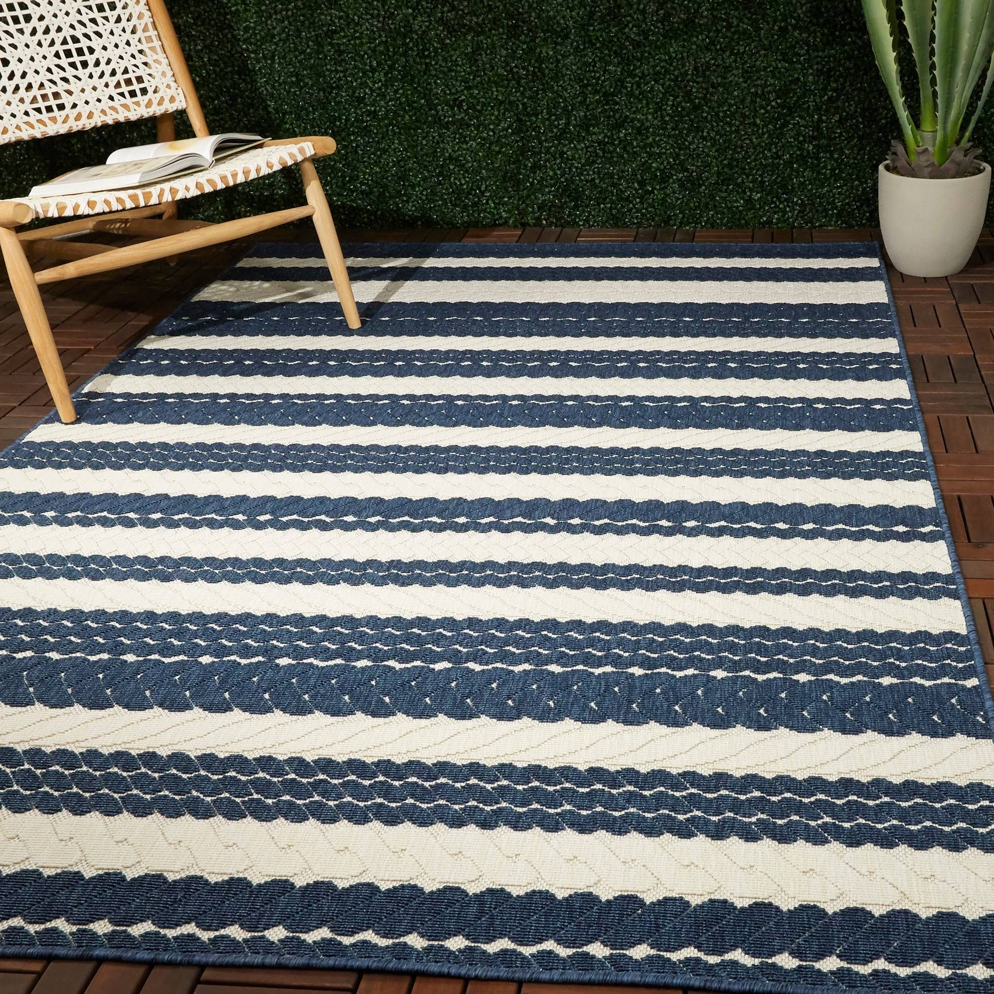 BALTA Caldwell Navy 8 ft. x 10 ft. Nautical Stripe Indoor/Outdoor Area Rug, Blue