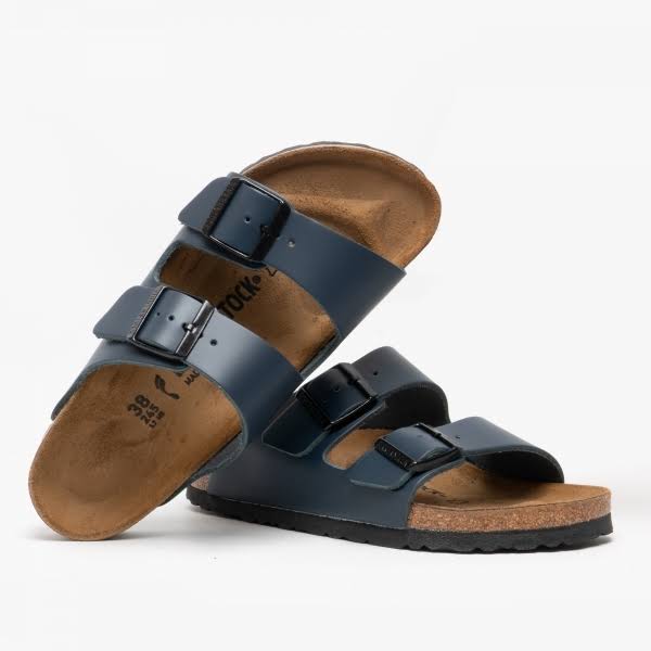 Birkenstock Arizona Natural Leather Blue Two-Strap Sandals