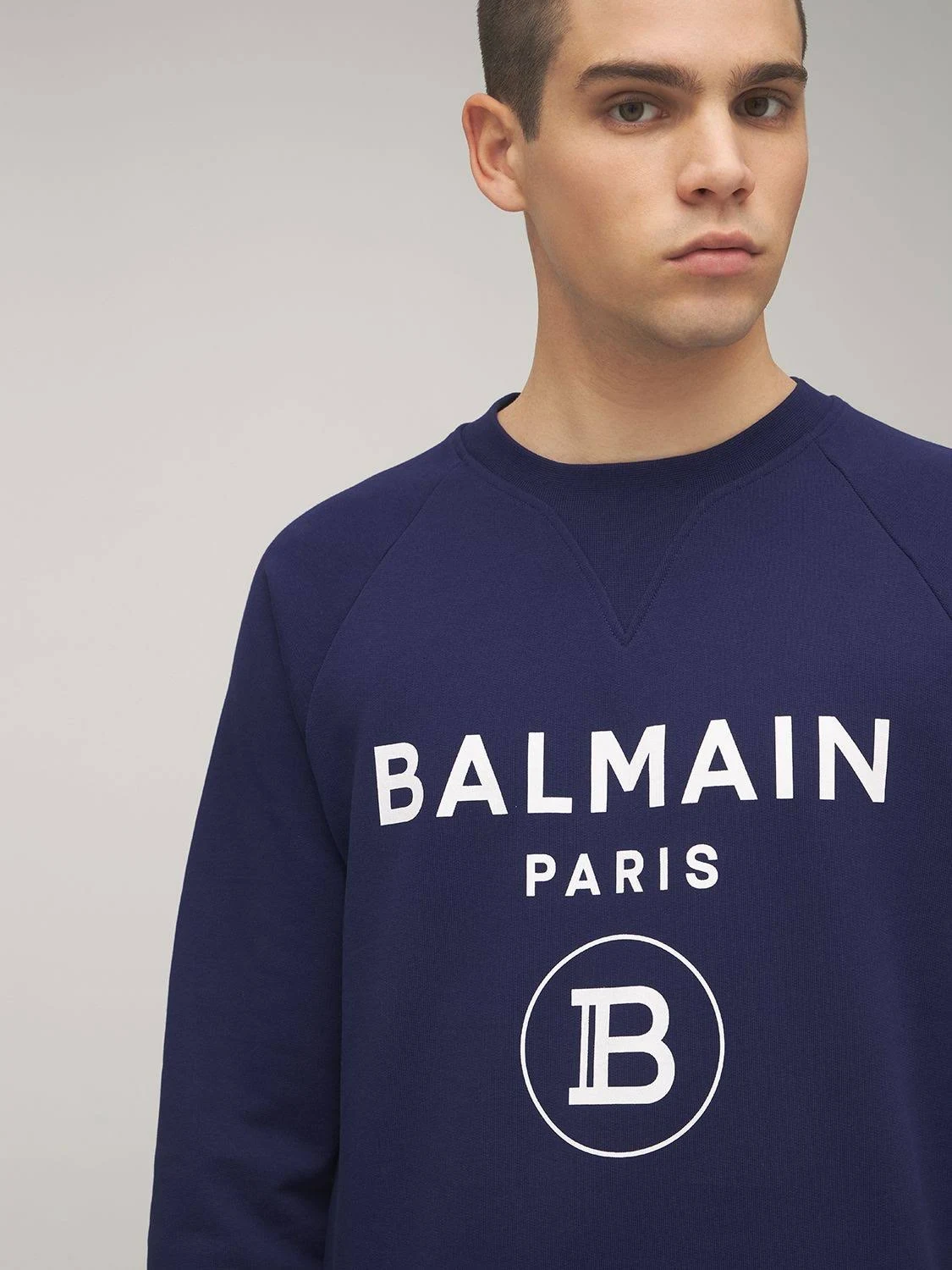 Balmain Logo Print Cotton Jersey Sweatshirt - Blue - Sweatshirts