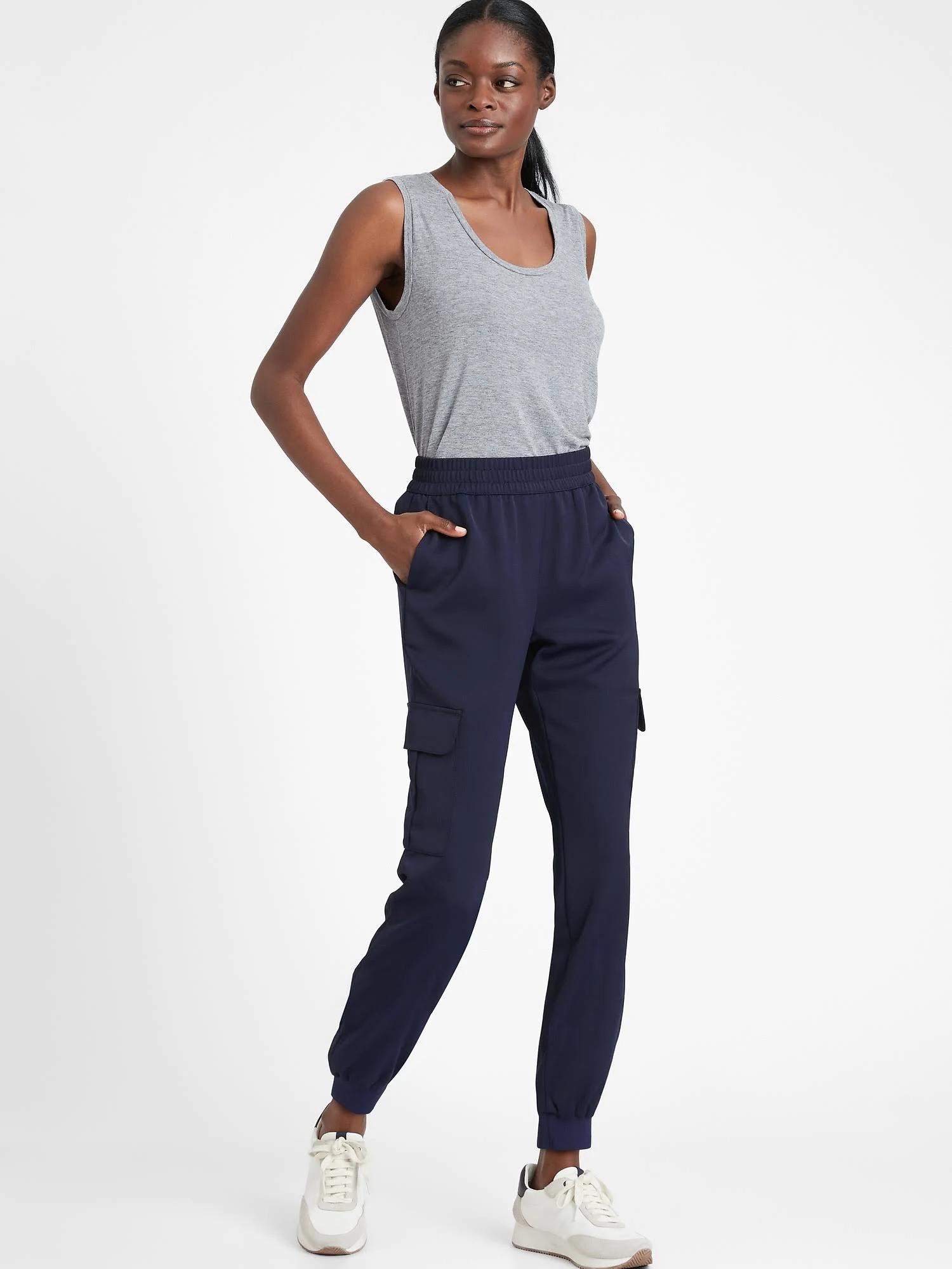 Banana Republic Women's Satin Cargo Jogger Navy Uniform Size XL