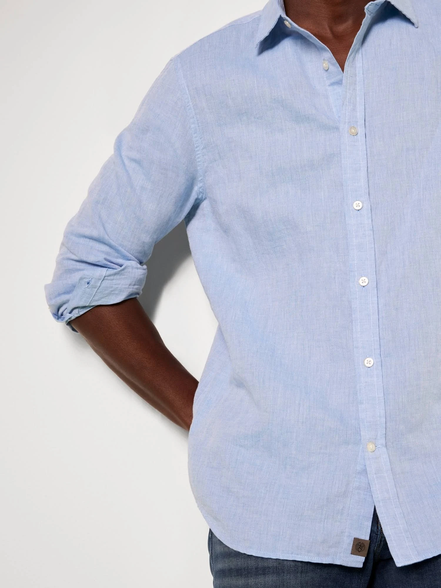 Banana Republic Men's Untucked Slim-Fit Linen-Cotton Shirt Cerulean Blue Linen & Cotton Size L