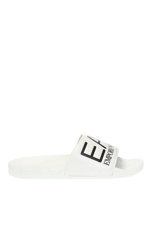 EA7 Printed Logo Slides - White - Flat Sandals - 38