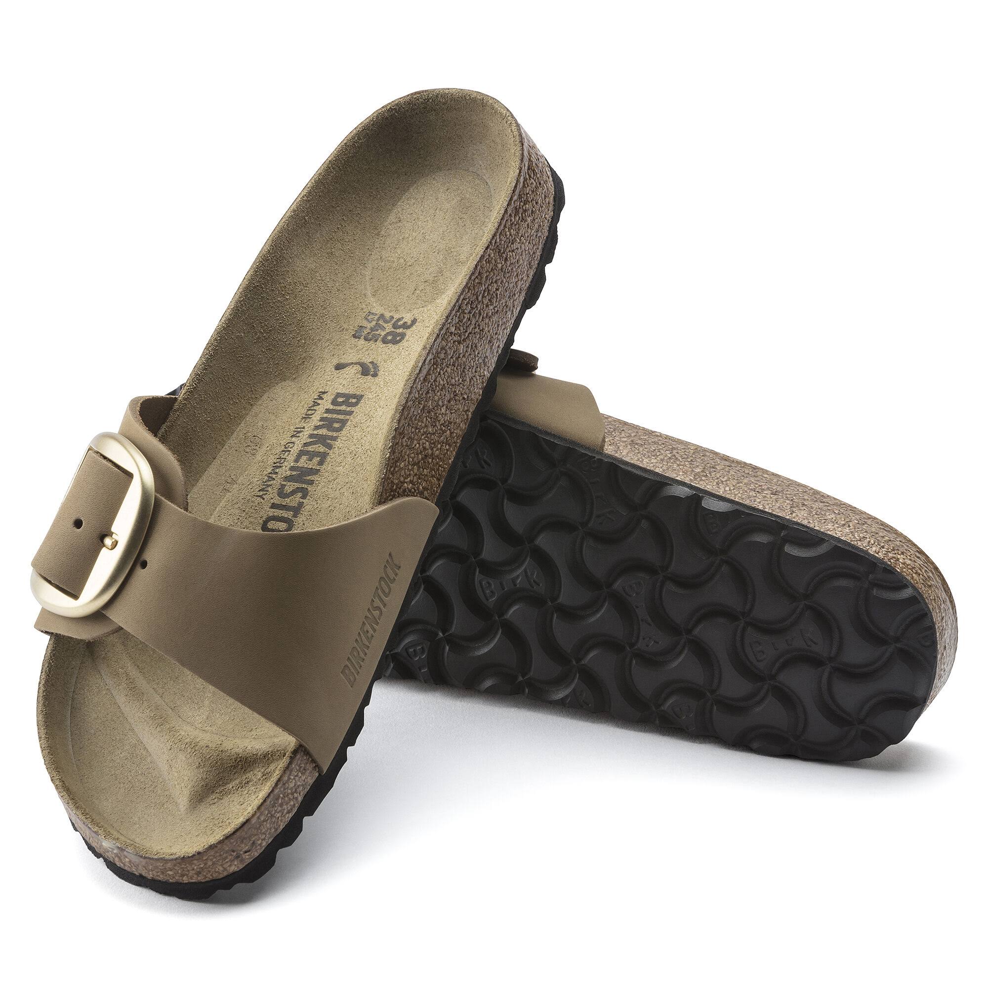 Birkenstock Madrid Big Buckle Nubuck Leather Mud Green One-Strap Sandals