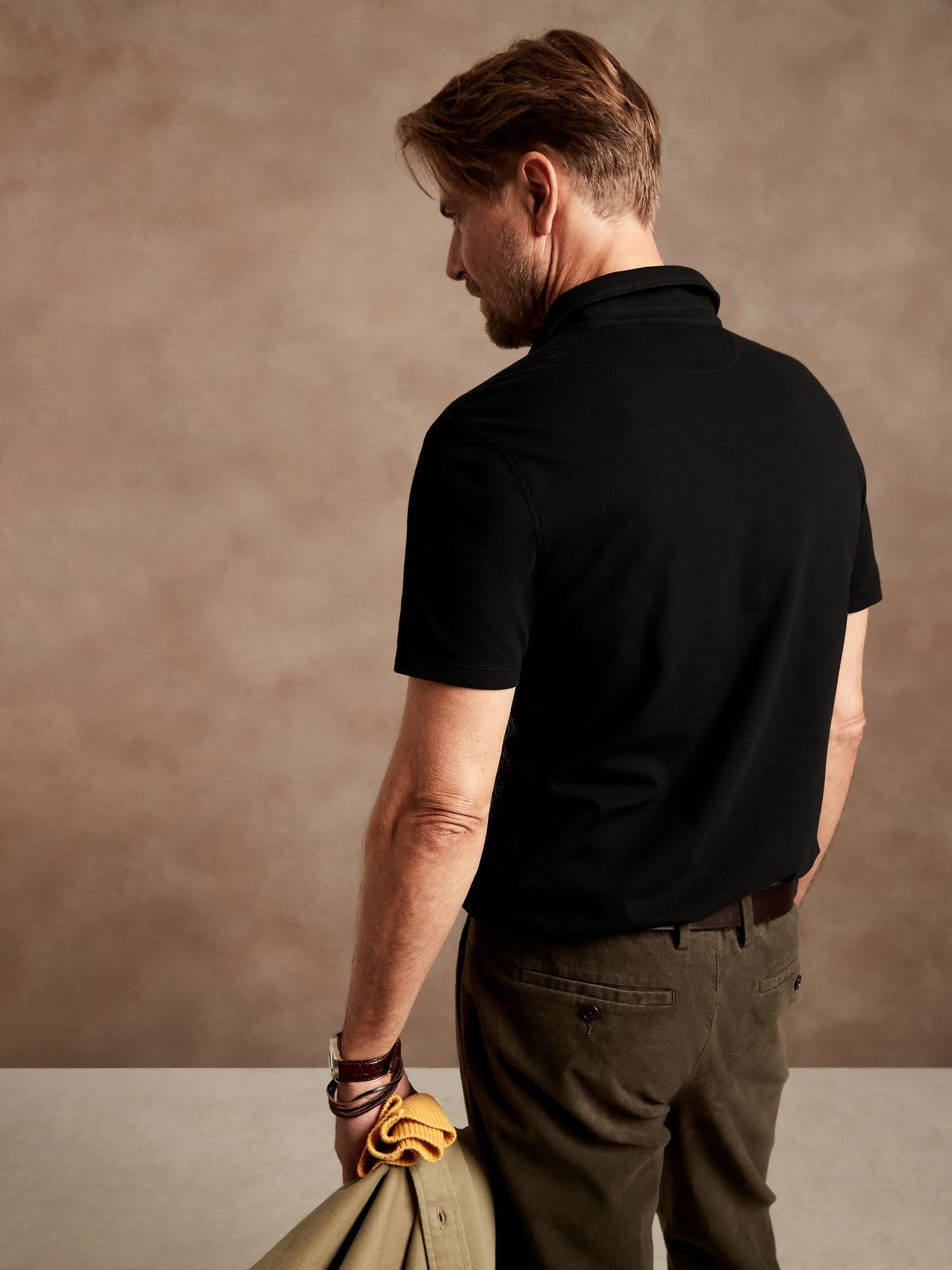 Banana Republic Men's Don&t-Sweat-It Polo Shirt Black Tall Size M