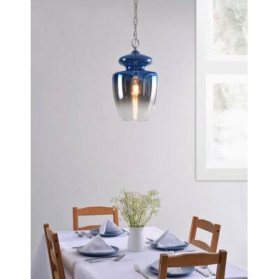 Sussex 1 - Light Single Schoolhouse Pendant Birch Lane Shade Color: Blue, Size: 10.5x22 H x 7x22 W x 7x22 D