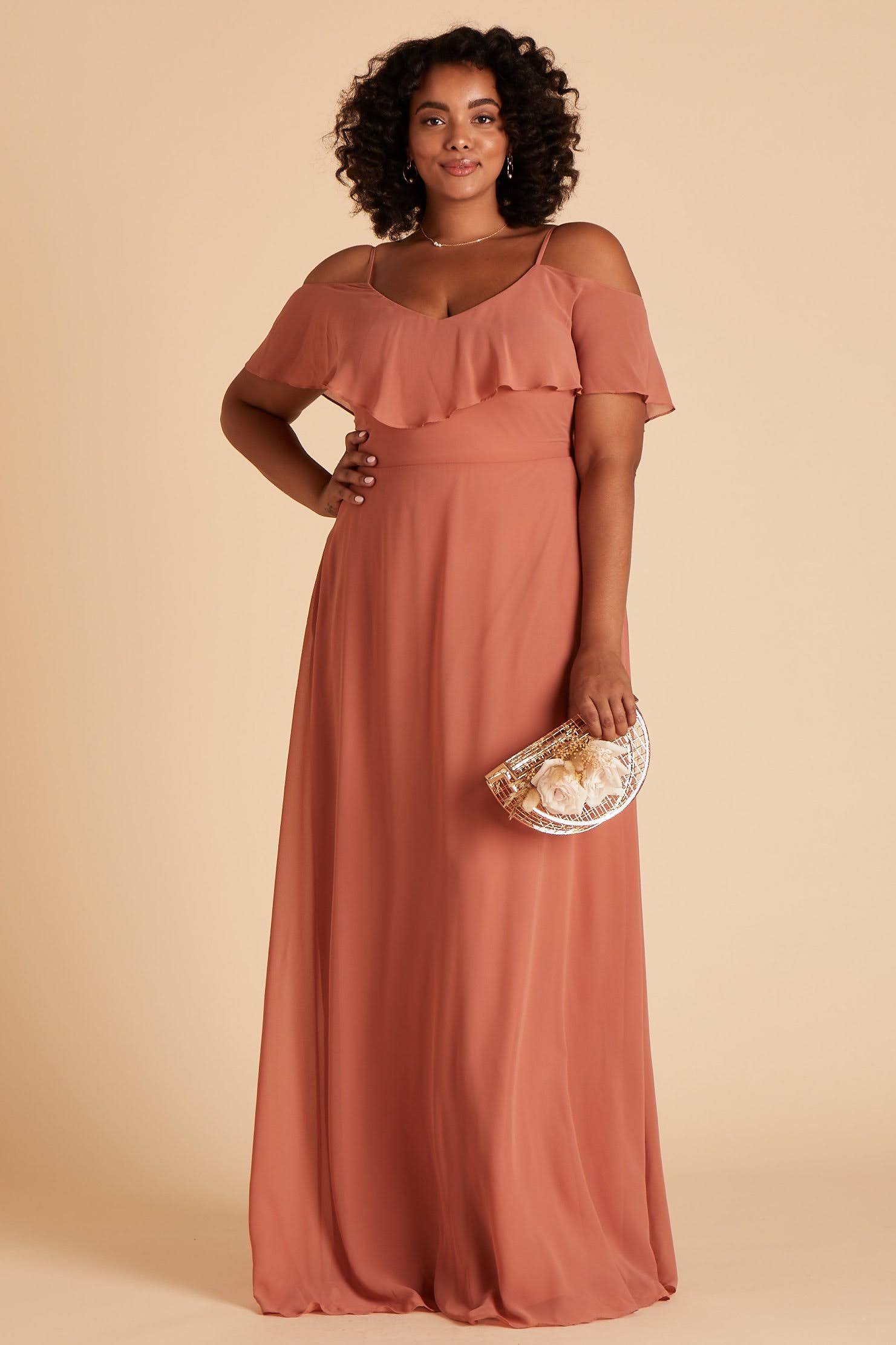 Birdy Grey Jane Plus Size Convertible Chiffon Bridesmaid Dress in Terracotta 3X / Terracotta / No Slit
