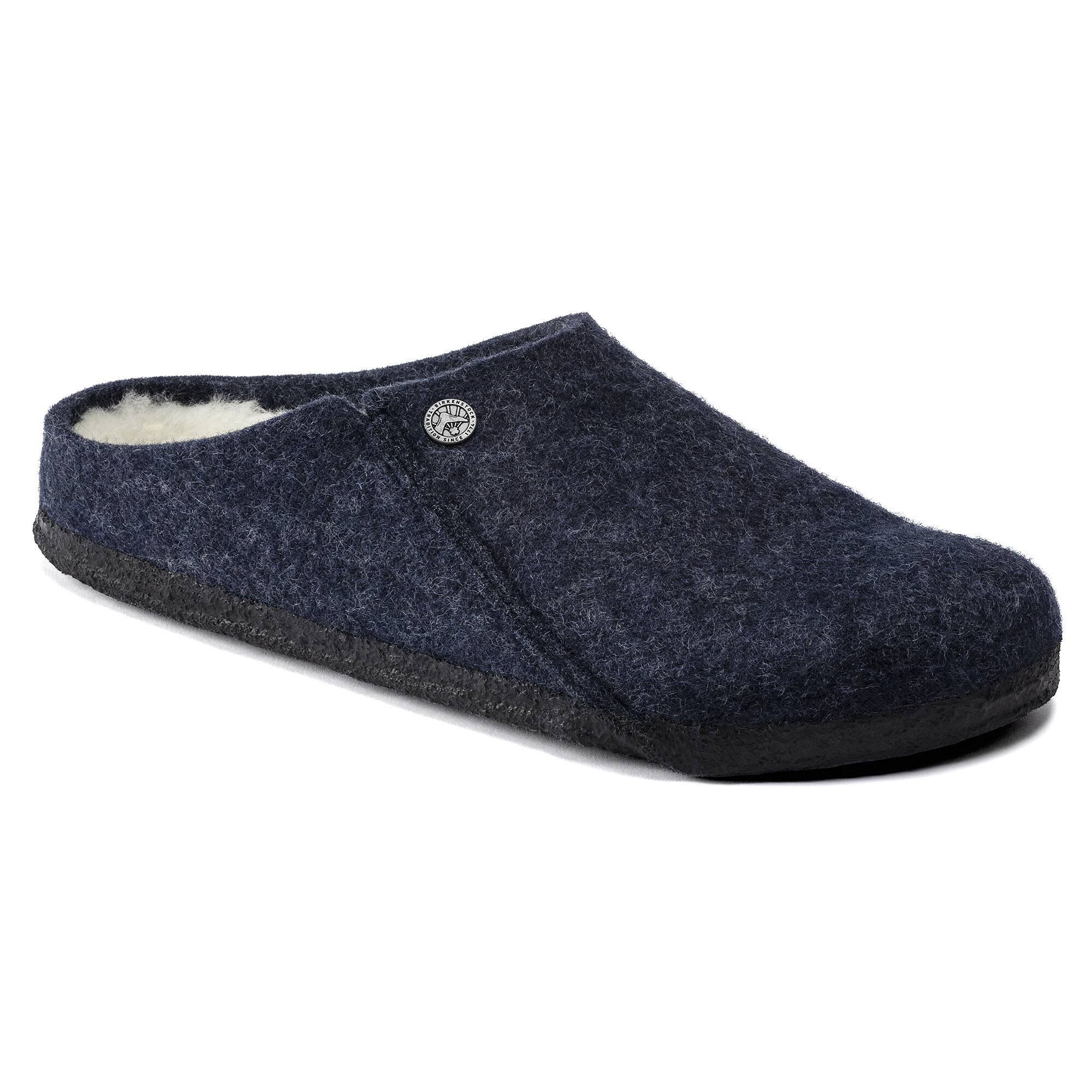 Birkenstock Shearling Zermatt Wool Felt Dark Blue Slippers