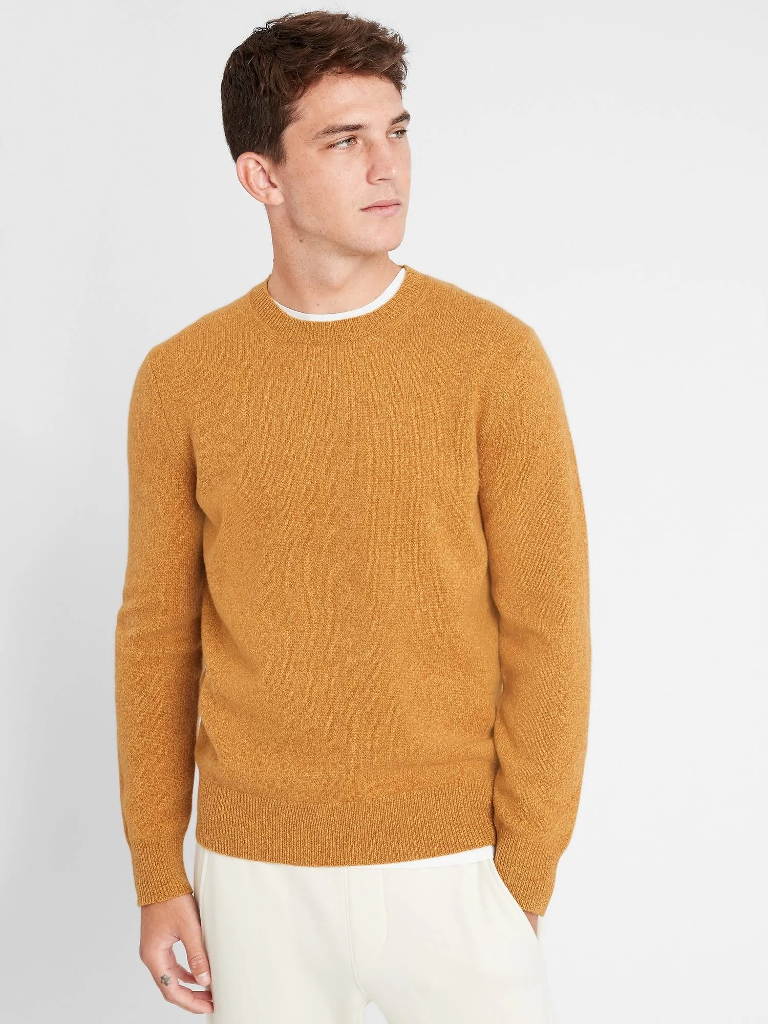 Banana Republic Men's Italian Wool-Blend Crew-Neck Sweater Mustard Yellow Size L