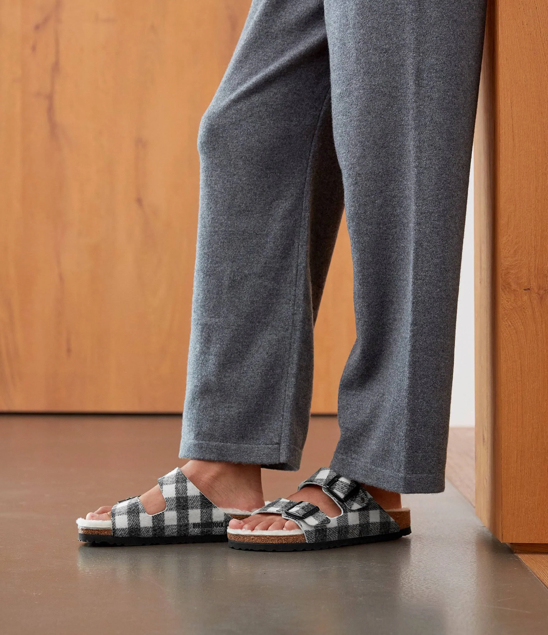 Birkenstock Women's Arizona Shearling Sandals, Plaid White/Natural