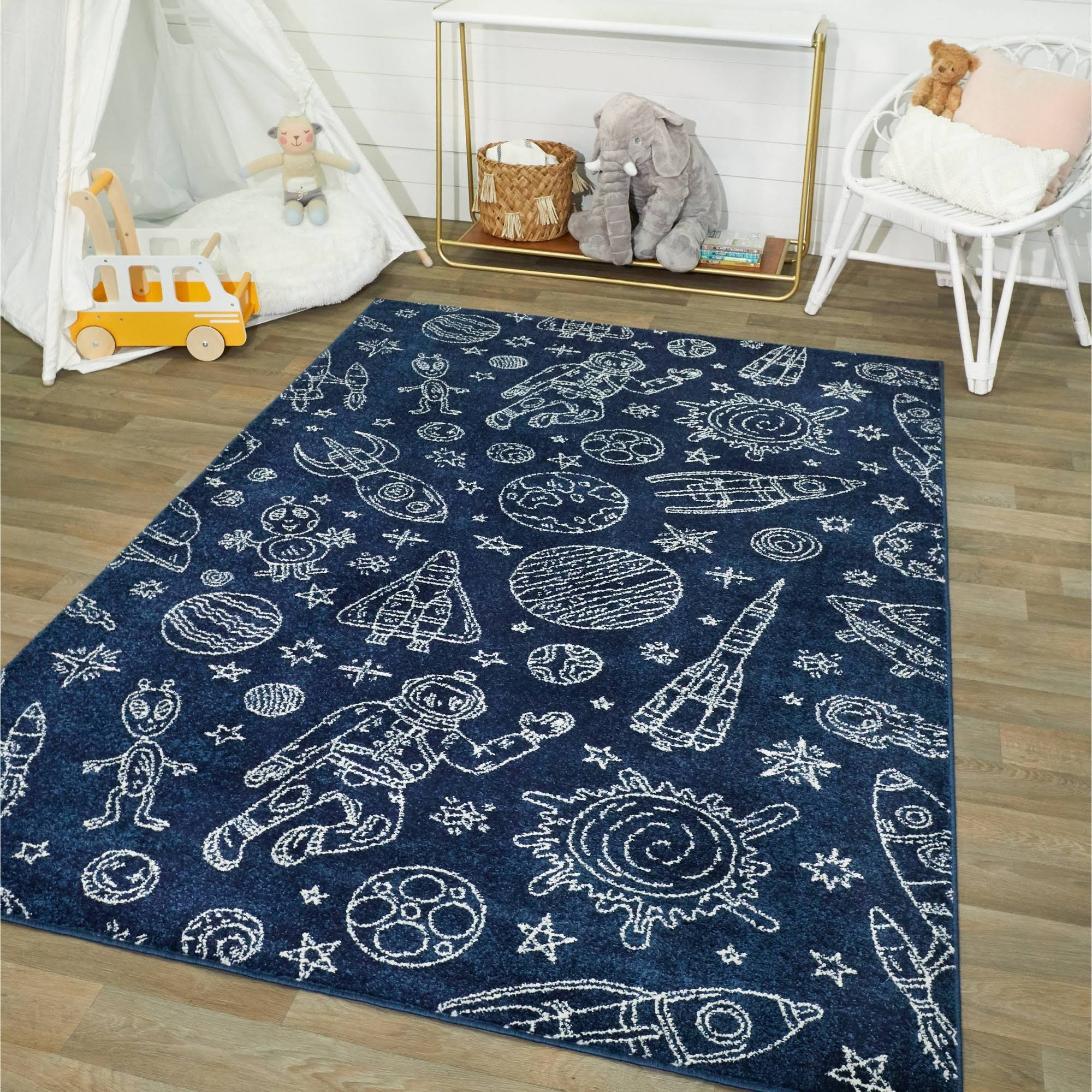 BALTA Space Rockets Blue/White 5 ft. x 7 ft. Area Rug