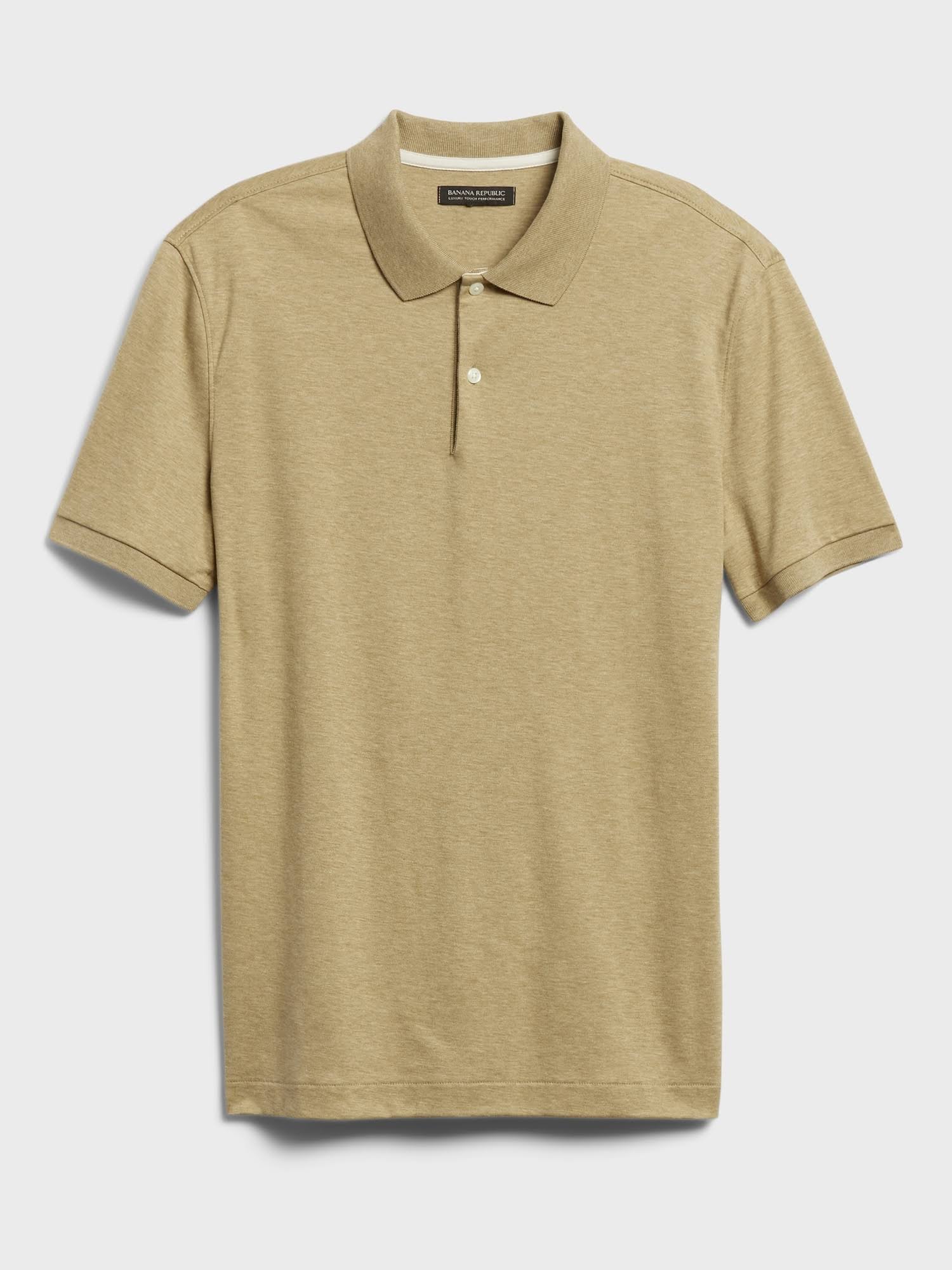 Banana Republic Men's Luxury-Touch Performance Golf Polo Shirt Sand Khaki Beige Tall Size L