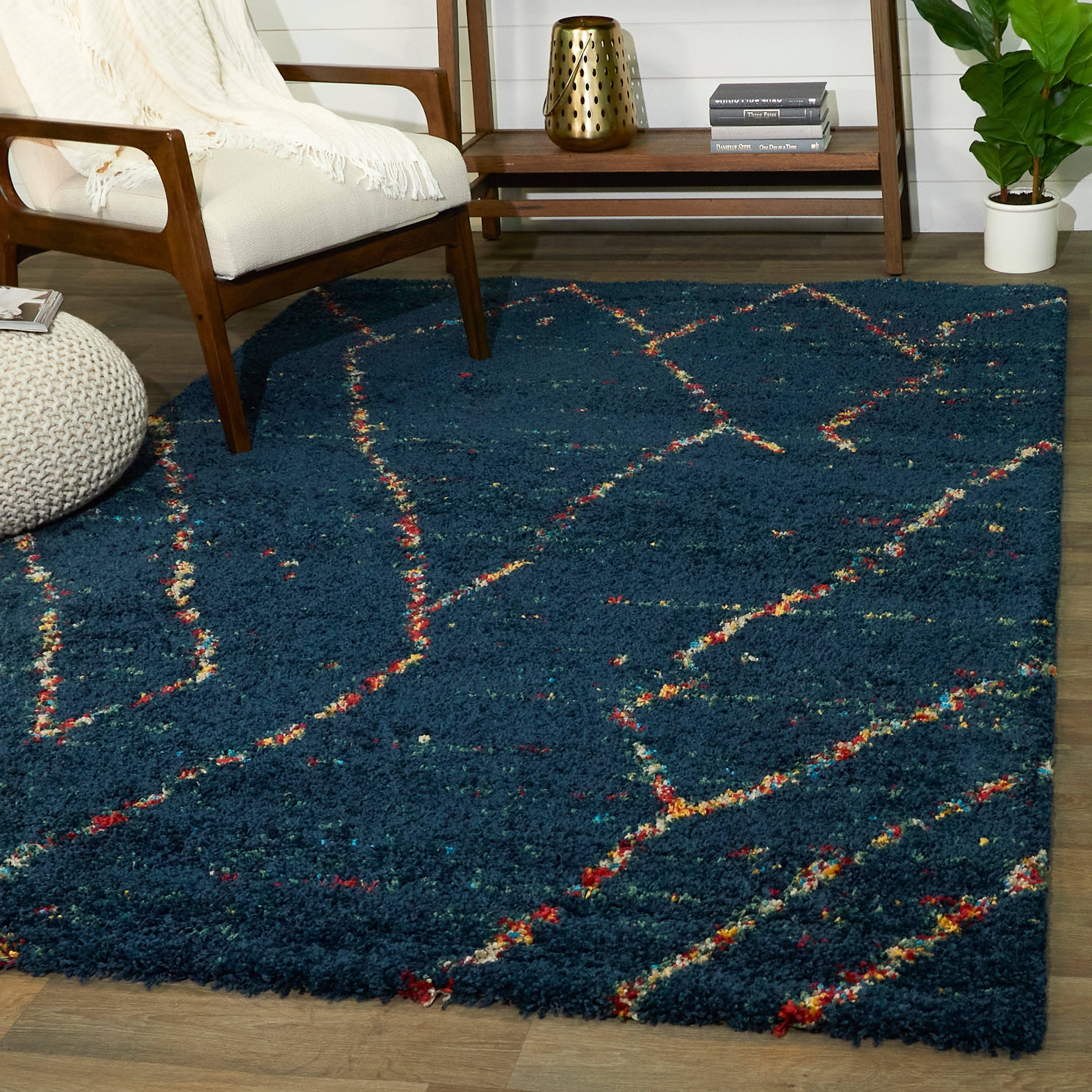 Uzma Moroccan Shag Area Rug - 7&10x22 x 10& - Dark Blue