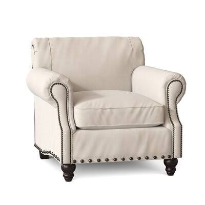 Finkelstein Armchair Body Fabric: Bull Natural, Nailhead Detail: Old Gold Spotted