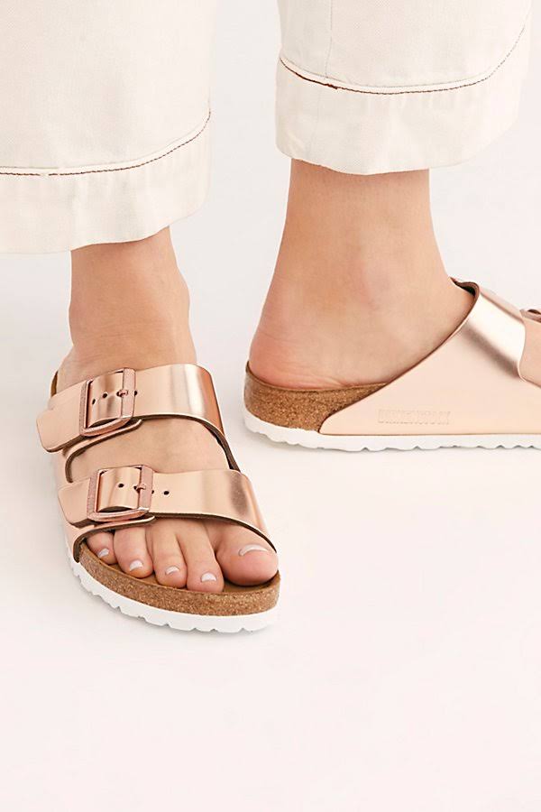 Arizona Metallic Birkenstock Sandals by Birkenstock at Free People, Copper, EU 38