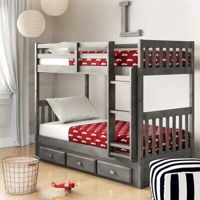 Williamson Twin Over Twin Bunk Bed with 3 Drawers Bed Frame Color: Charcoal