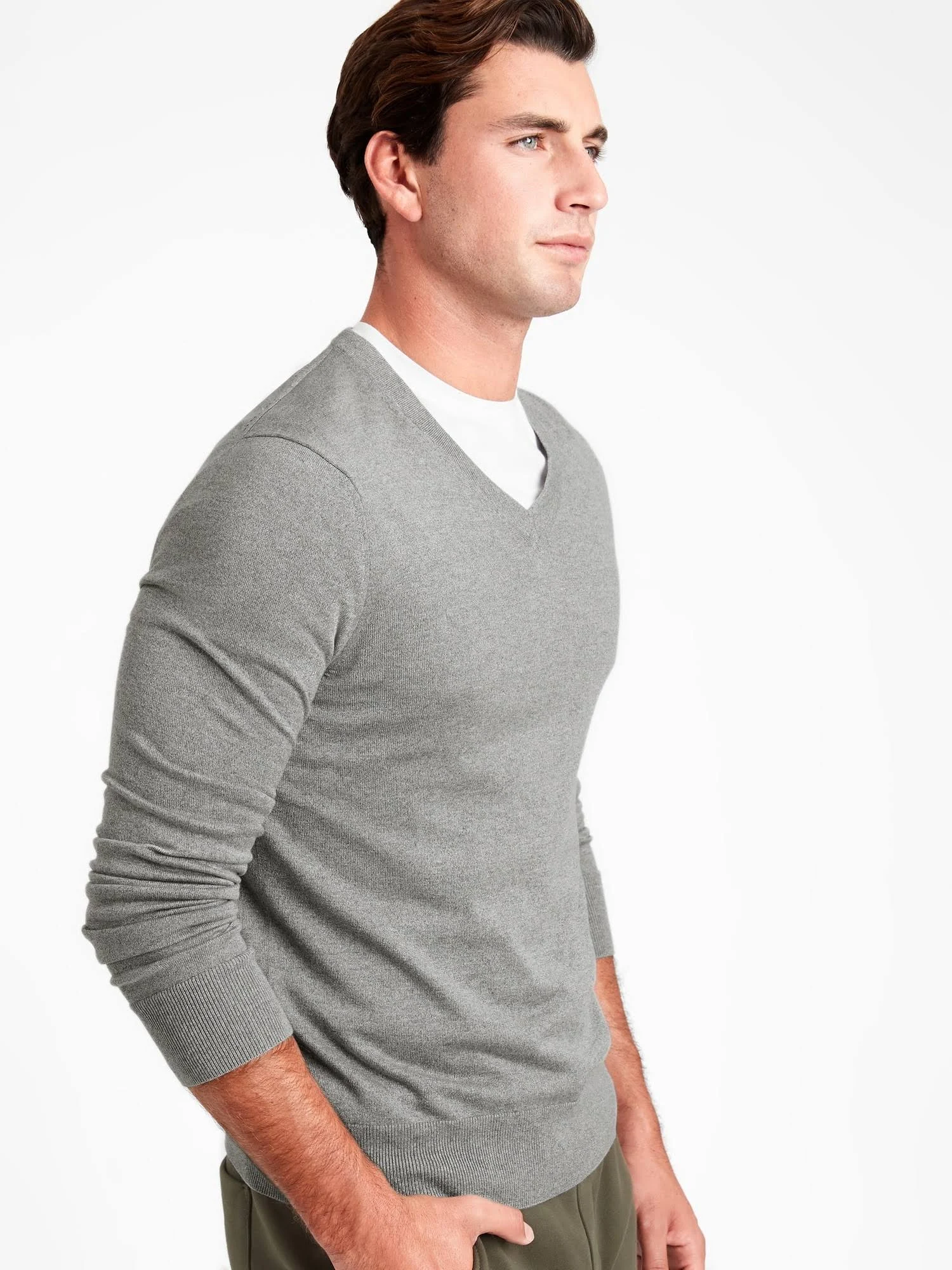 Banana Republic Men's Silk Cotton Cashmere V-Neck Sweater Chrome Gray Size L