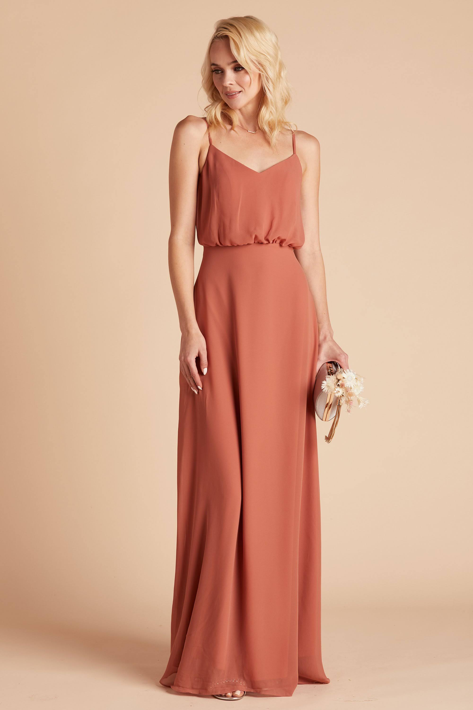 Birdy Grey Gwennie Chiffon Bridesmaid Dress in Terracotta S / Terracotta / No Slit