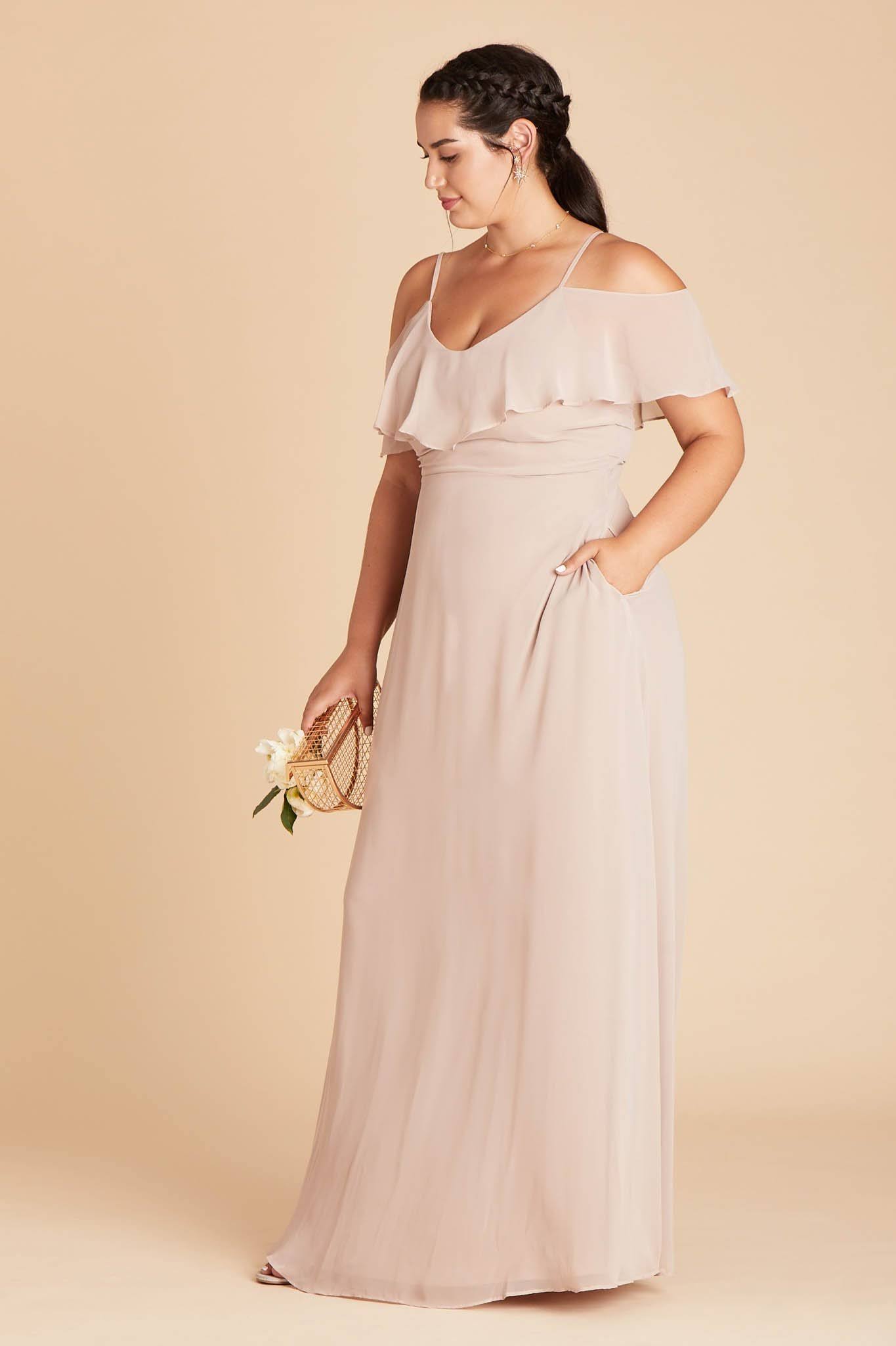 Birdy Grey Jane Plus Size Convertible Chiffon Bridesmaid Dress in Taupe 2x / Taupe / No Slit