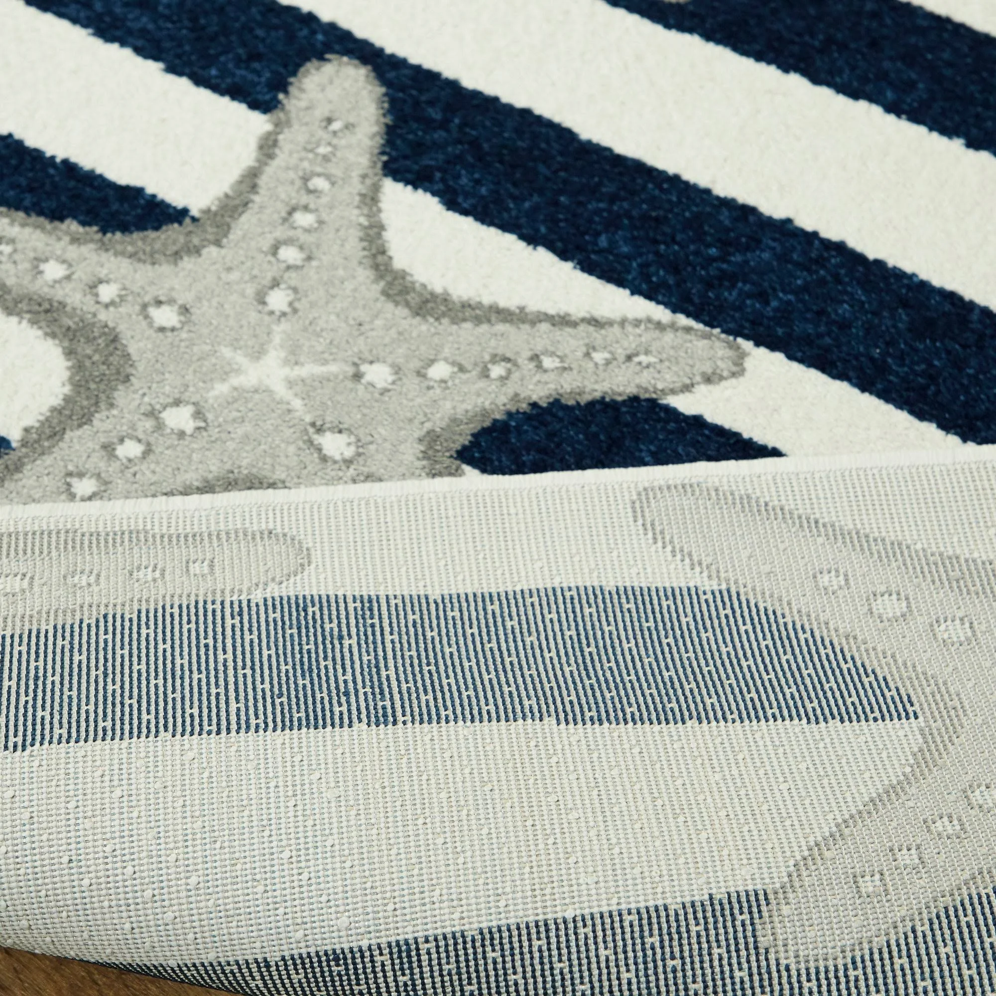 Balta Sereia Starfish Print Striped Navy/Grey 8 ft. x 10 ft. Area Rug